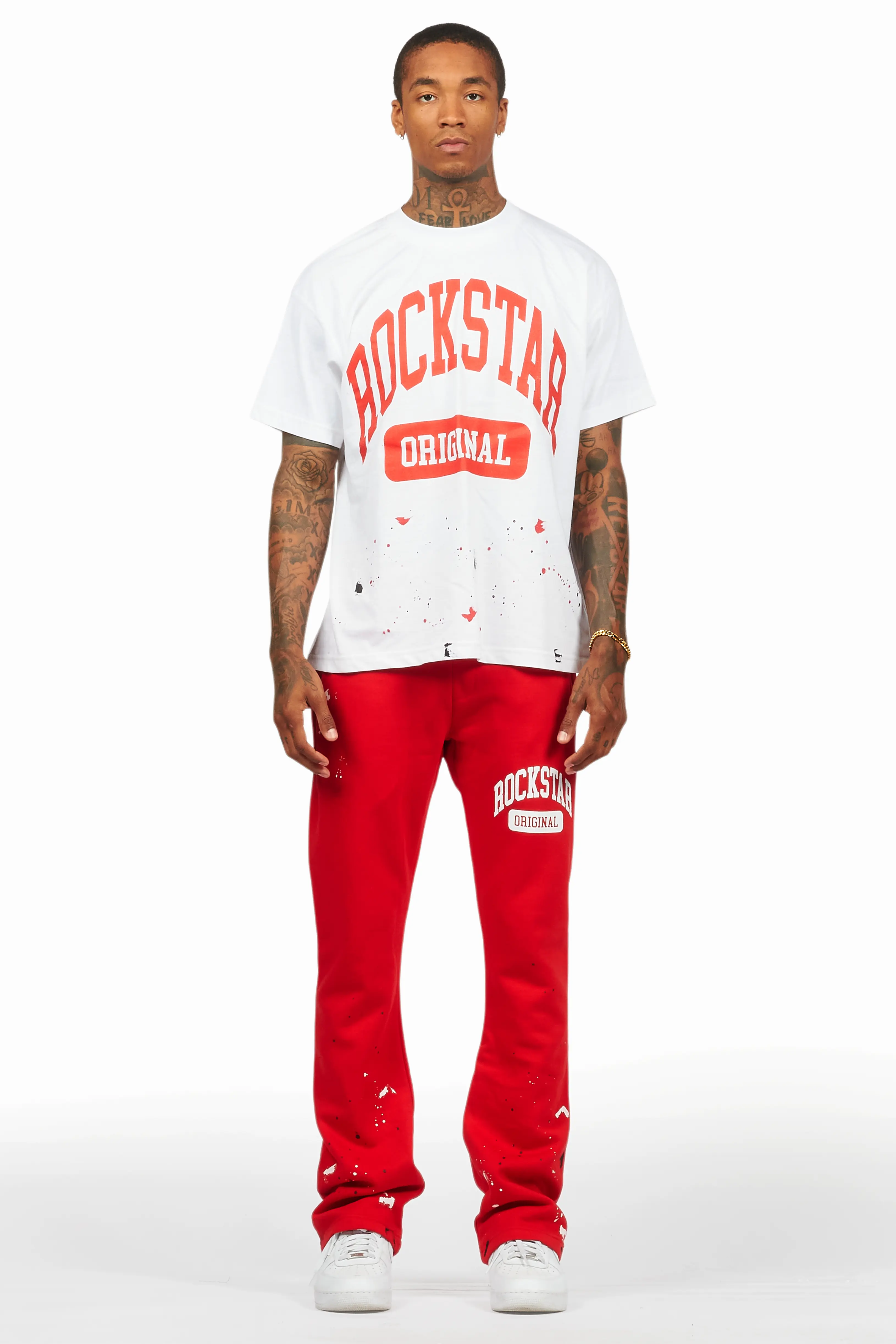 Rainer White/Red T-Shirt/Stacked Track Pant Set - Image 2