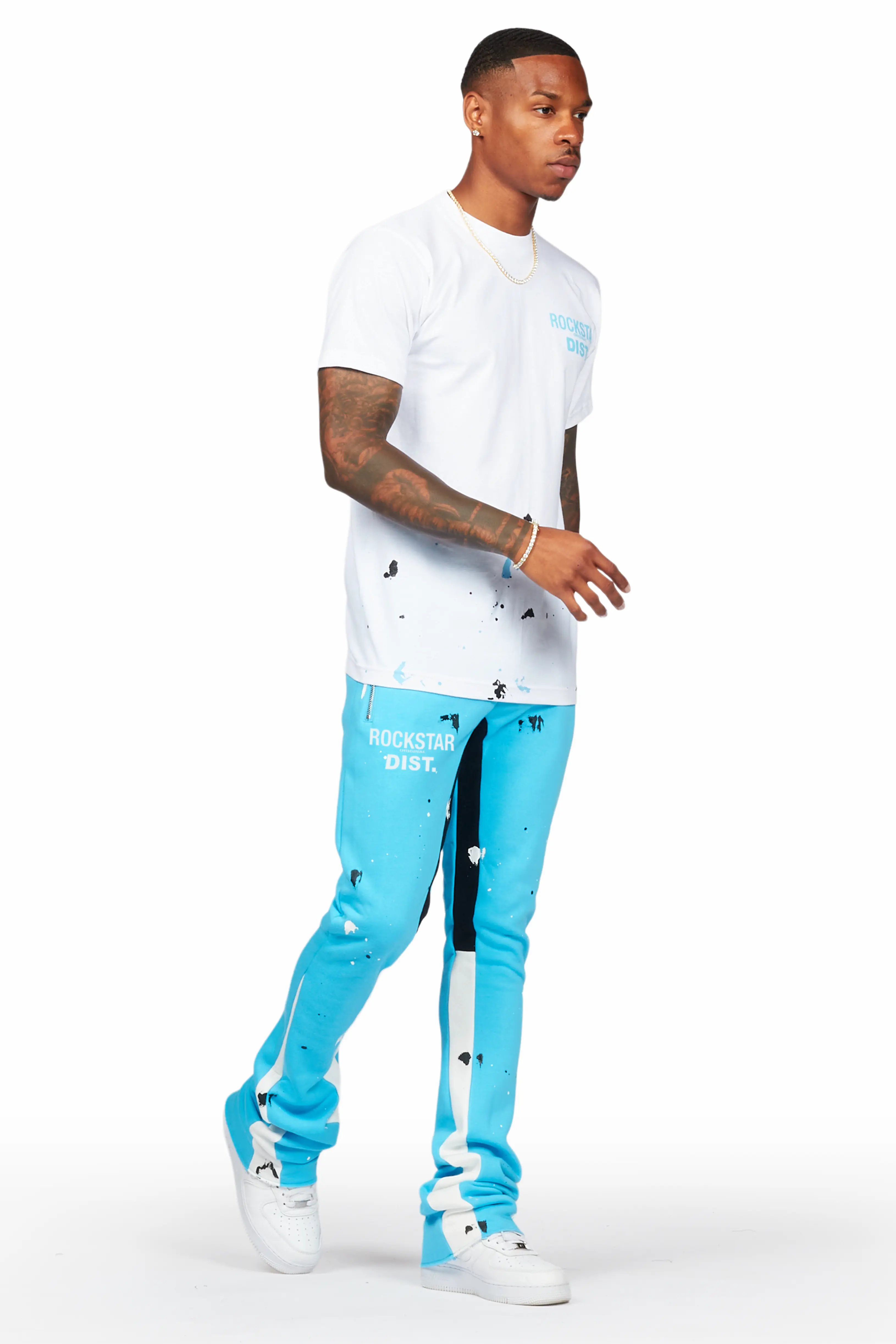 Raffer Blue/White T-Shirt/Stacked Flare Pant Set - Image 6