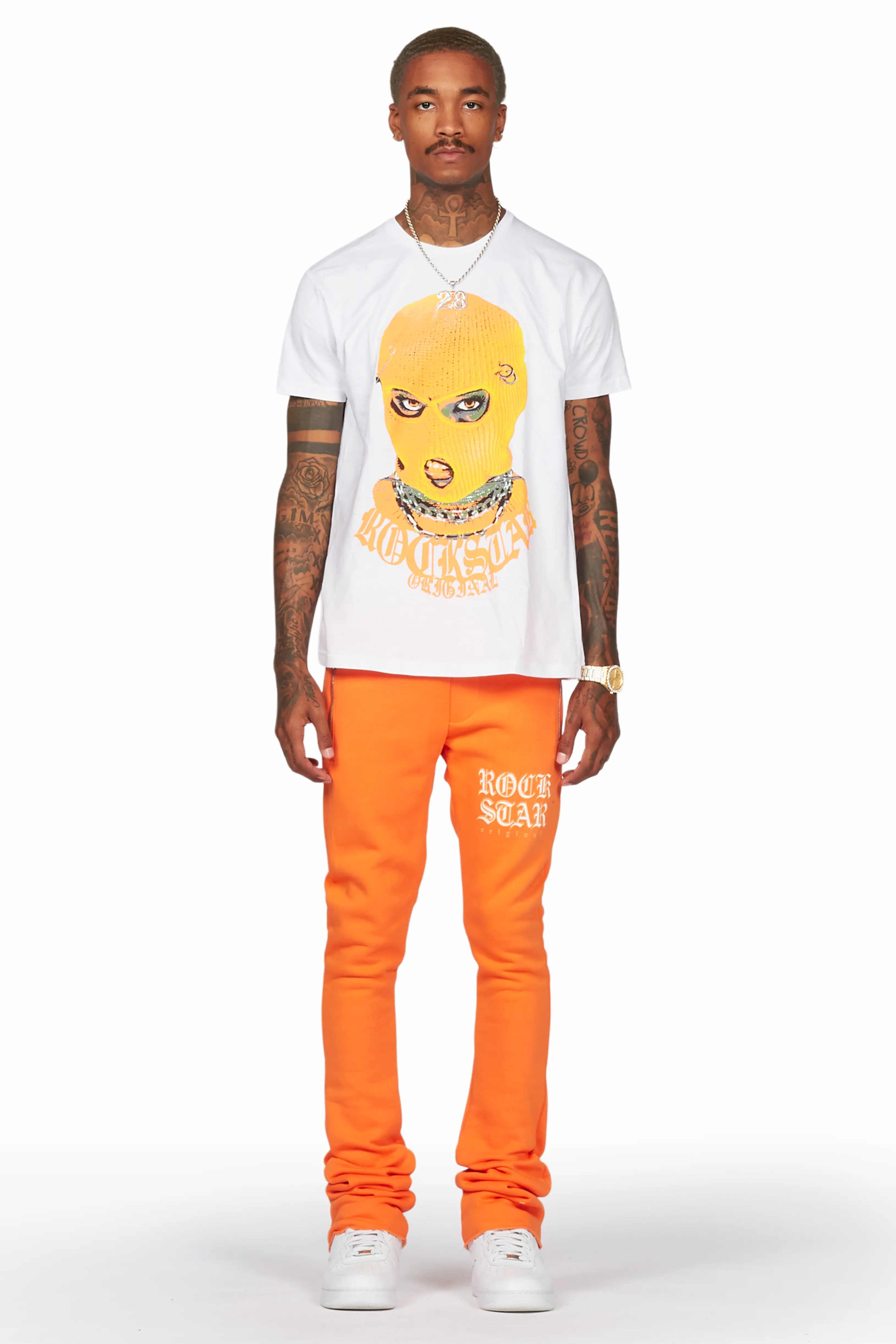 Murdra White/Orange T-Shirt/Stacked Flare Pant Set - Image 2