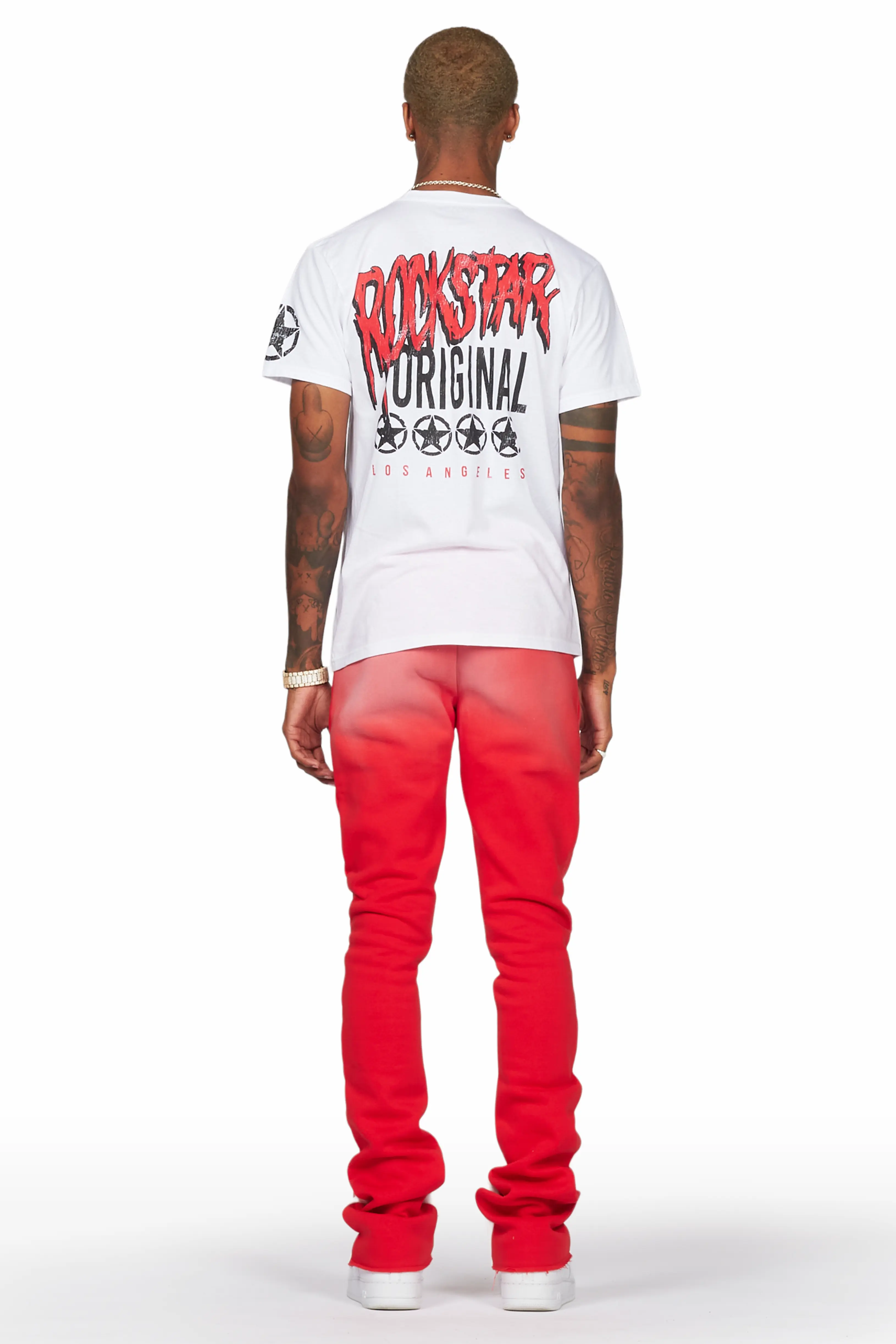 Wizzurd White/Red T-Shirt/Stacked Flare Pant Set - Image 5