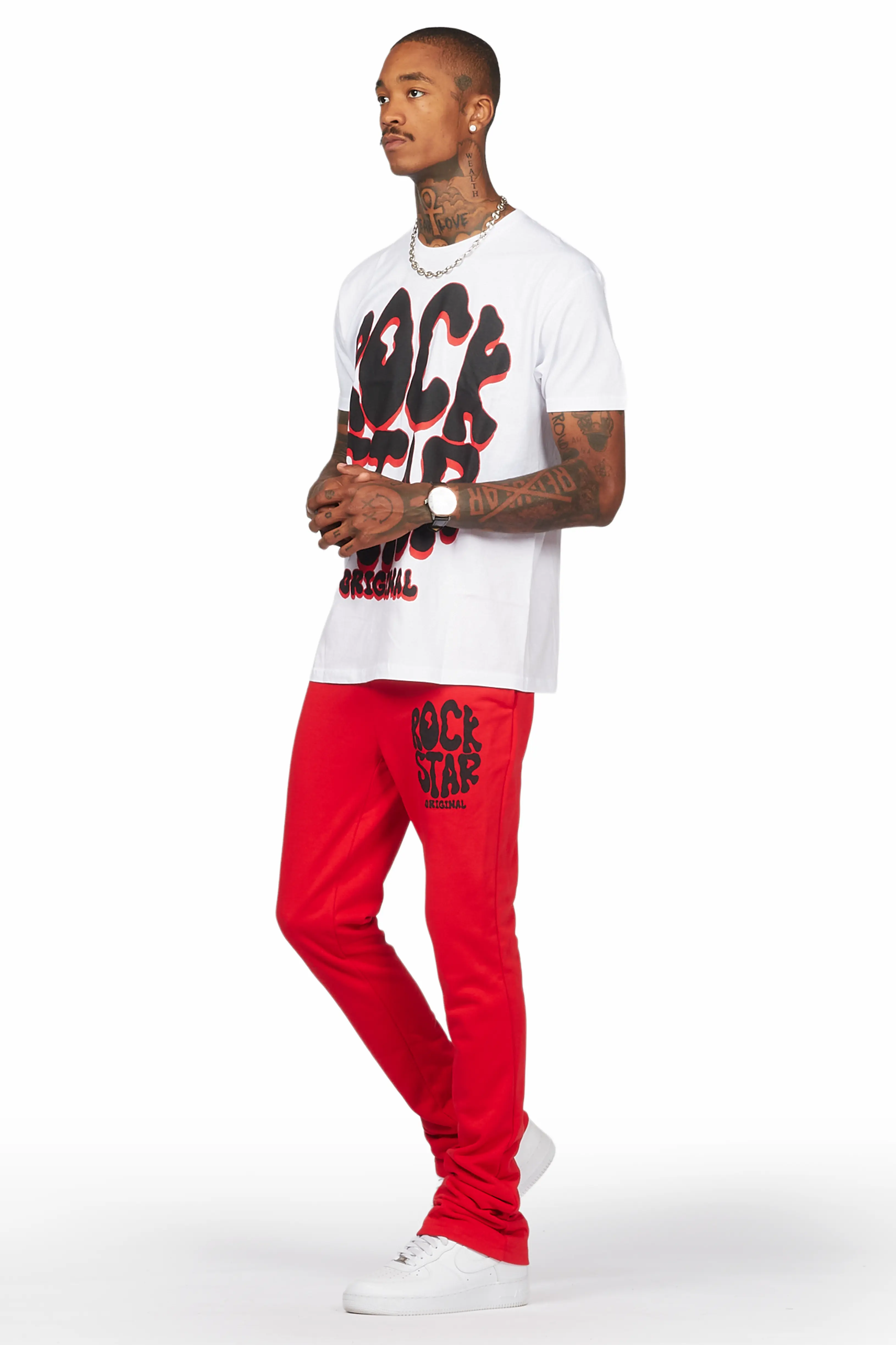 Warblen White/Red T-Shirt/Stacked Flare Pant Set - Image 5