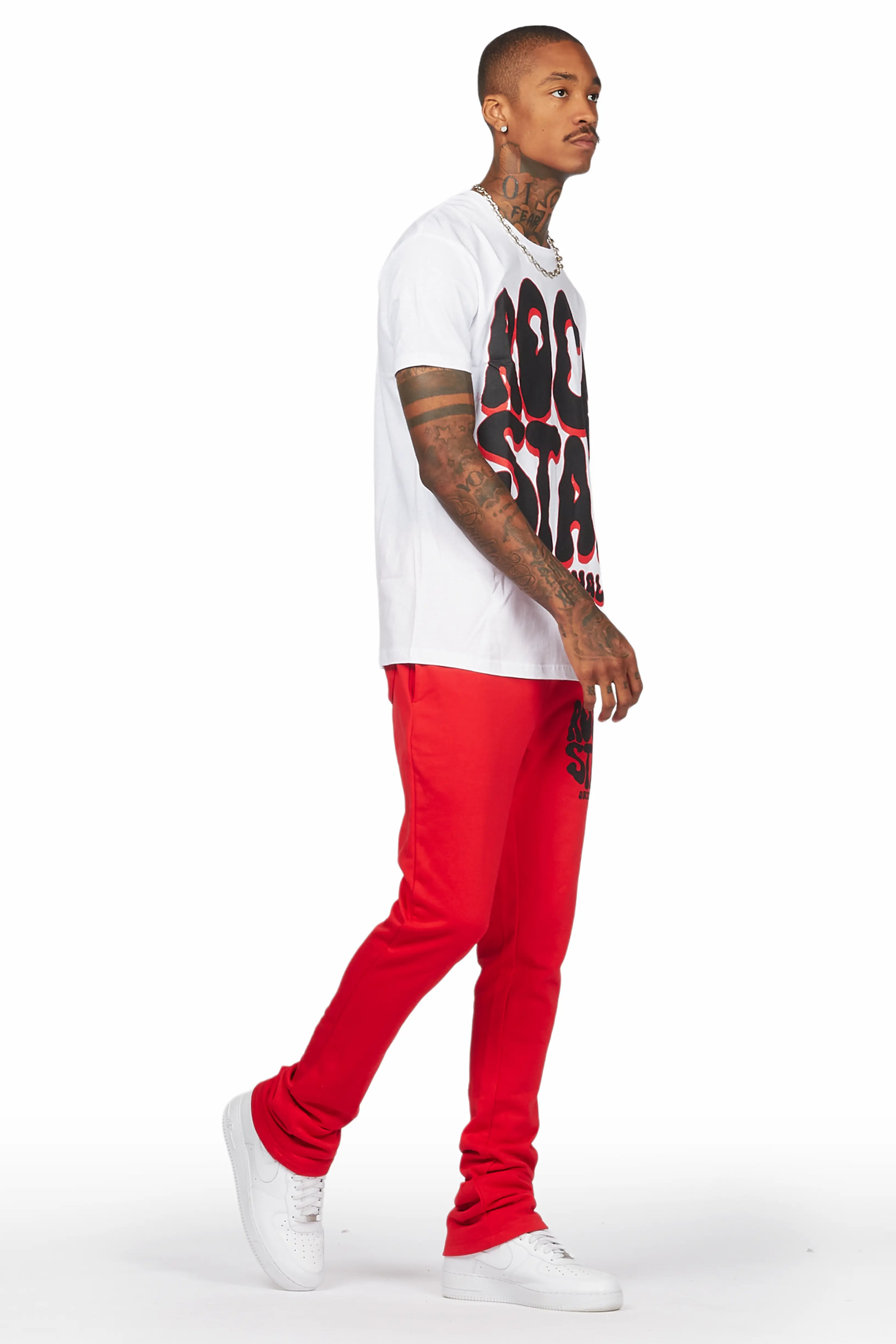 Warblen White/Red T-Shirt/Stacked Flare Pant Set - Image 6