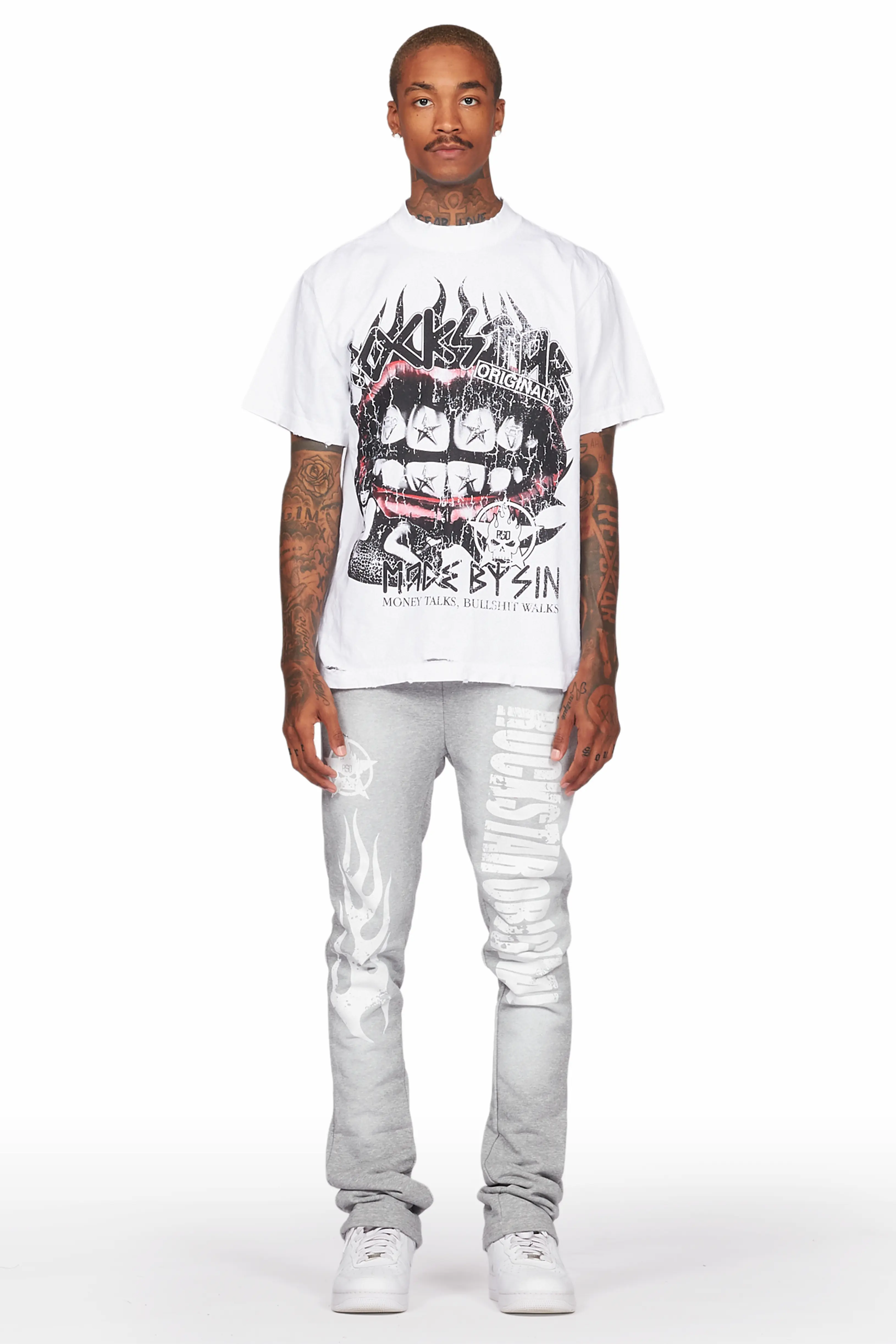 Vadim White/Grey Oversize T-Shirt/Stacked Flare Track Set - Image 2