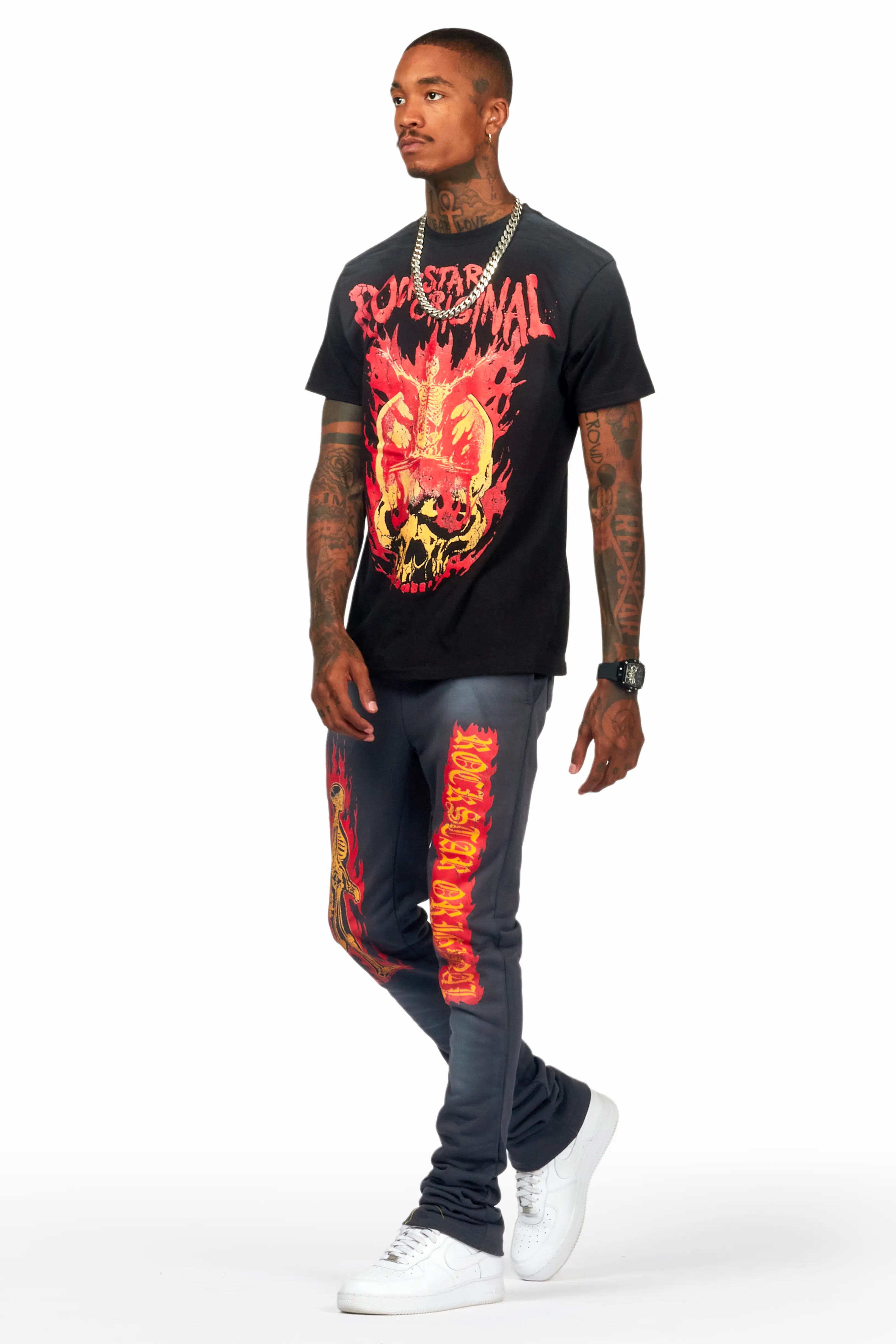 Waho Charcoal/Black T-Shirt/Stacked Flare Track Set - Image 5