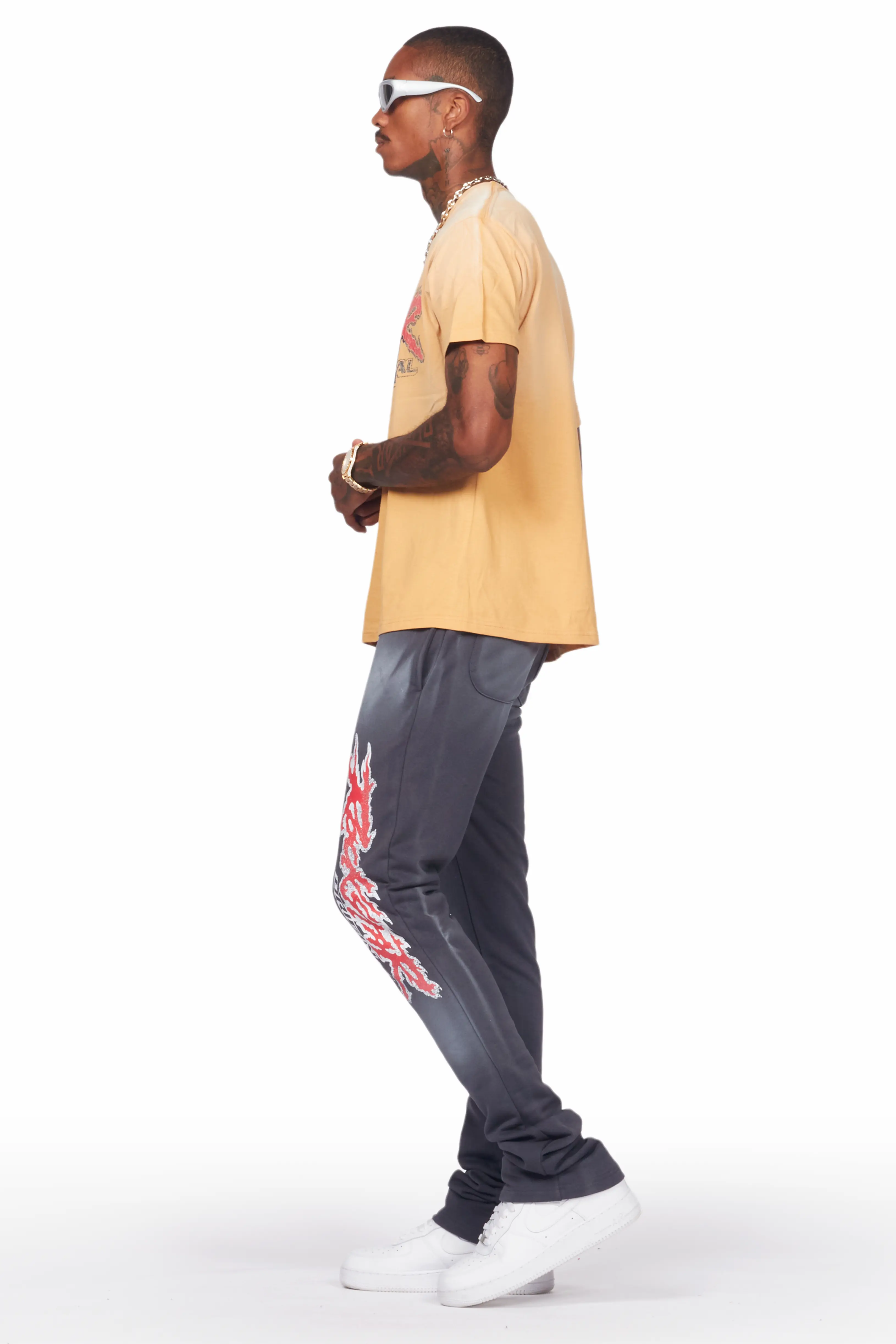 Yash Beige T-Shirt/Stacked Flare Track Pant Set - Image 5