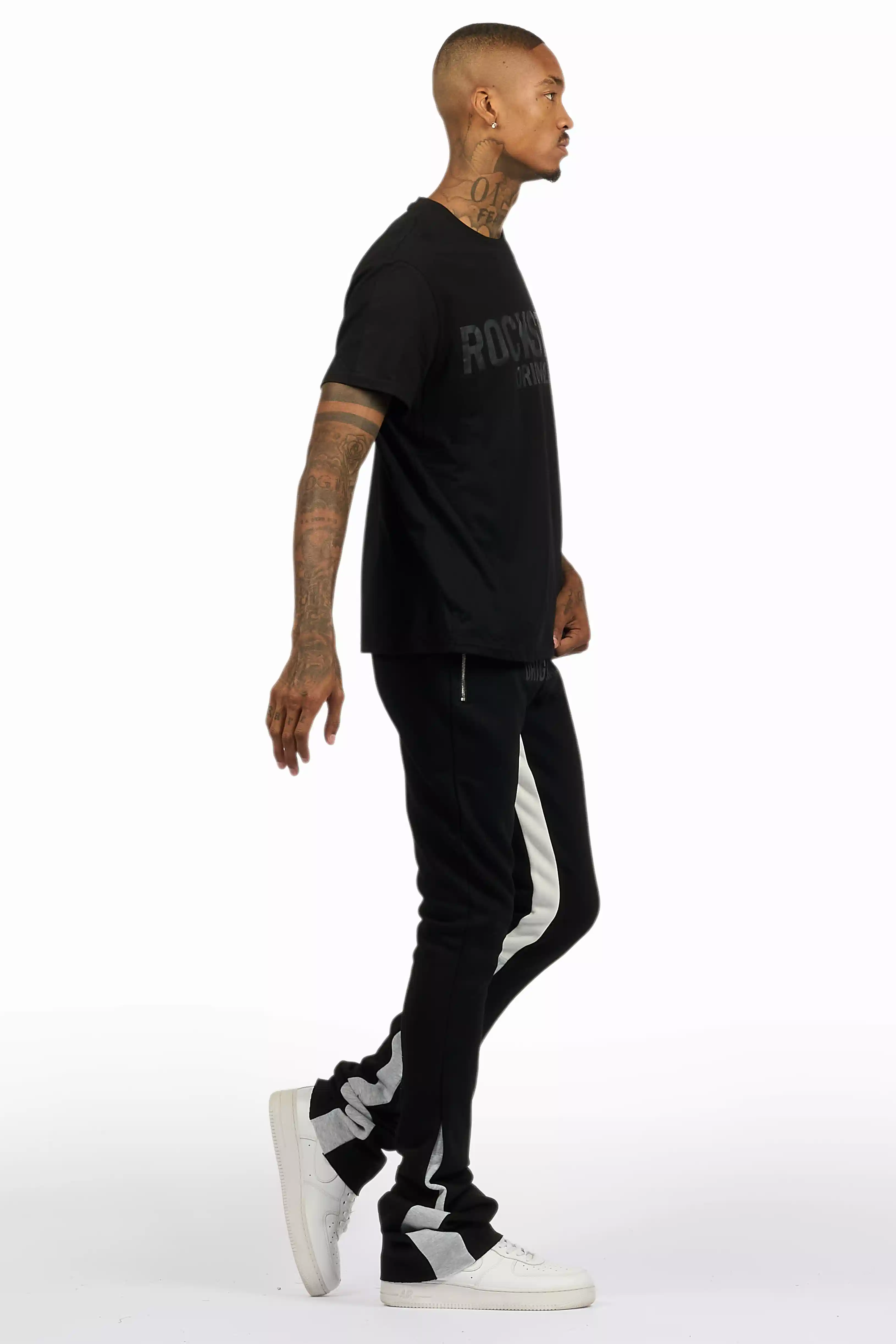 Sana Black T-Shirt/Stacked Track Pant Set - Image 4