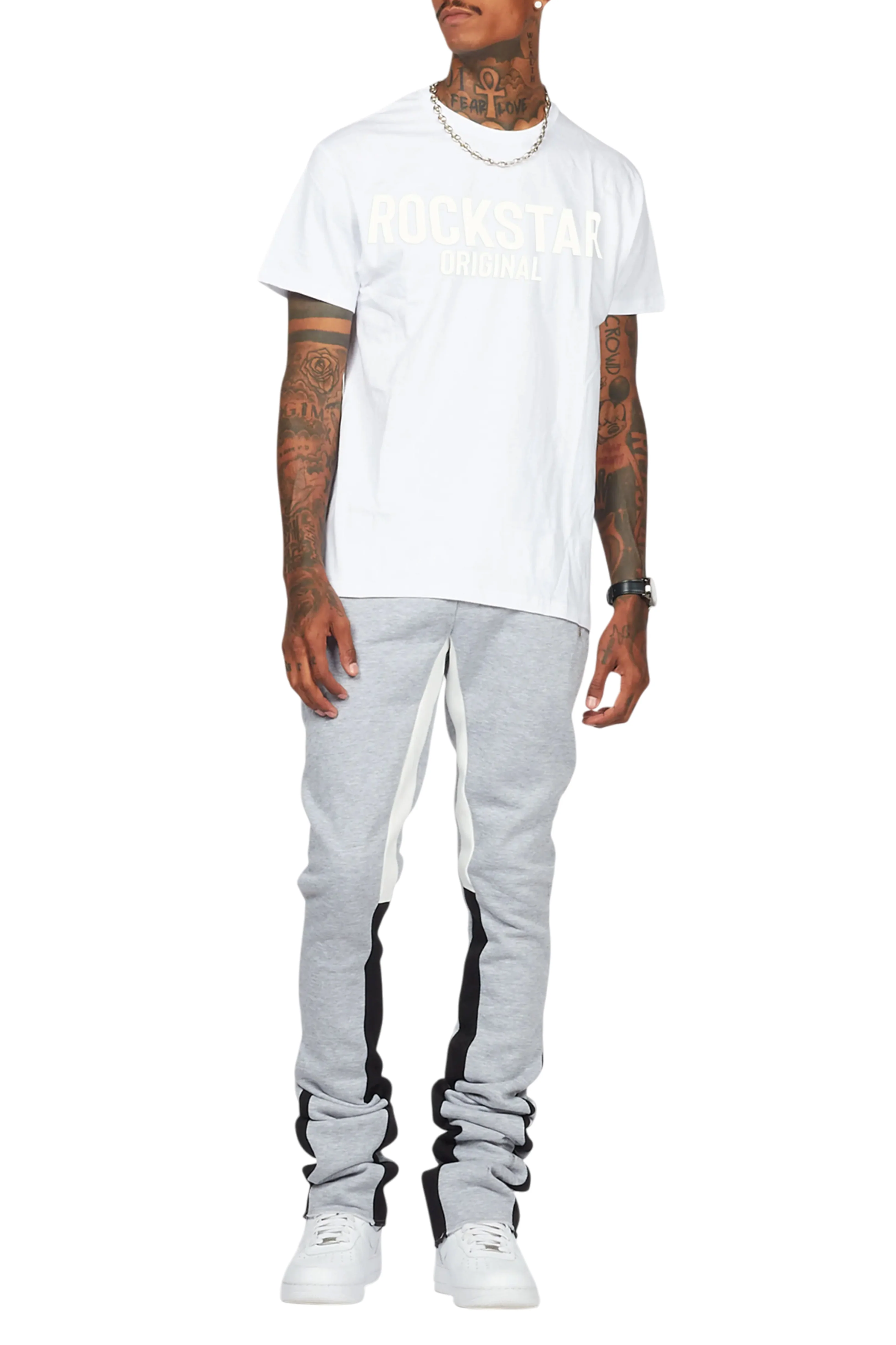 Sana Heather Grey T-Shirt/Stacked Track Pant Set - Image 9