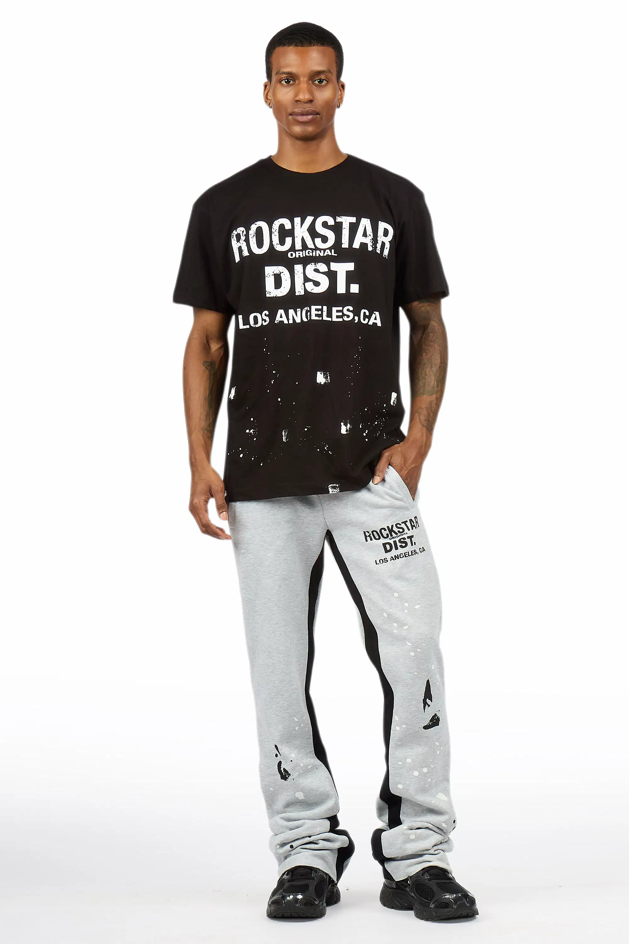 Scottie Black/Heather Grey T-Shirt/Stacked Flare Track Pant Set - Image 2