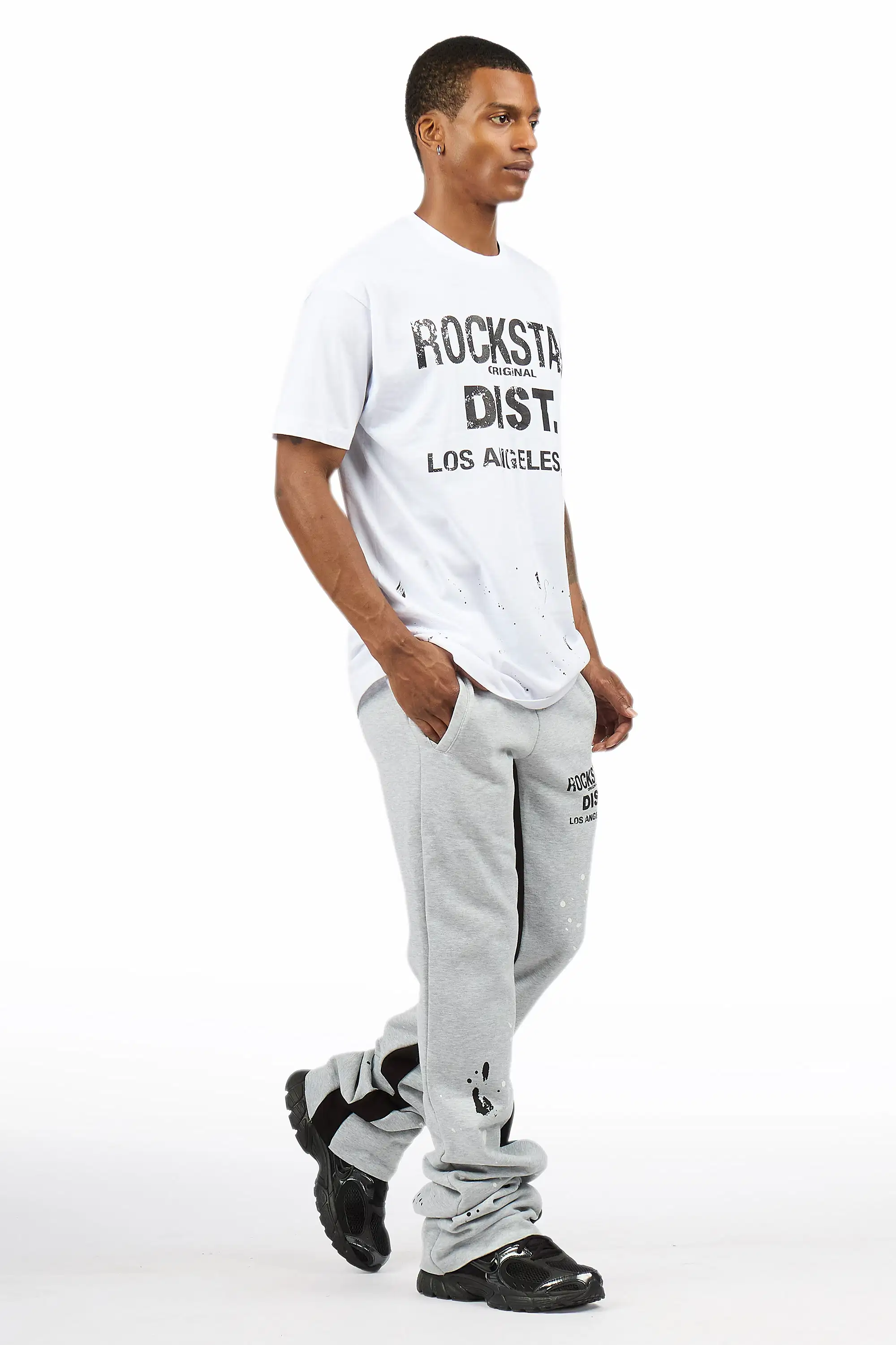 Scottie White/Heather Grey T-Shirt/Stacked Flare Track Pant Set - Image 3