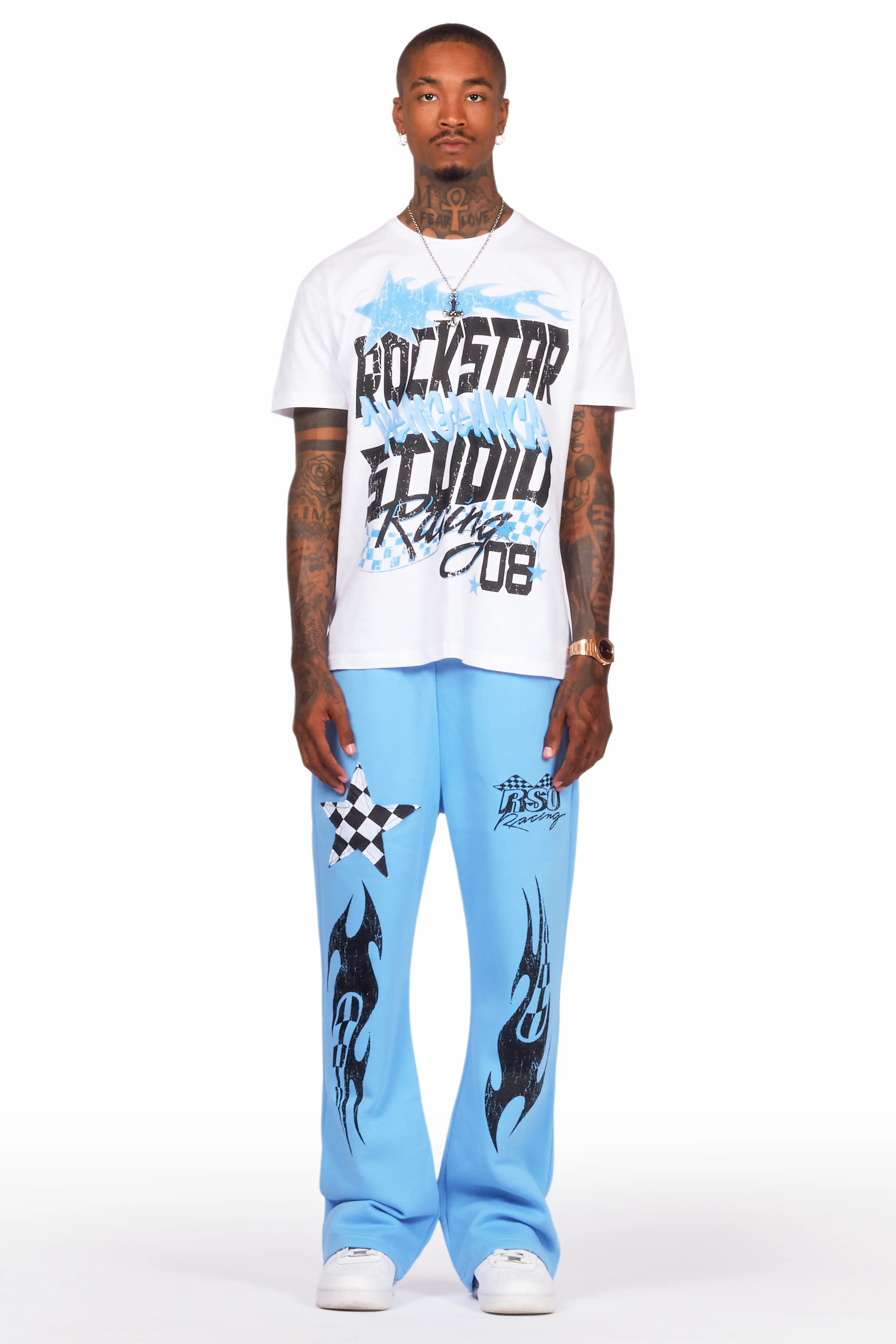 Garo White/Blue T-Shirt/Stacked Flare Track Set - Image 2