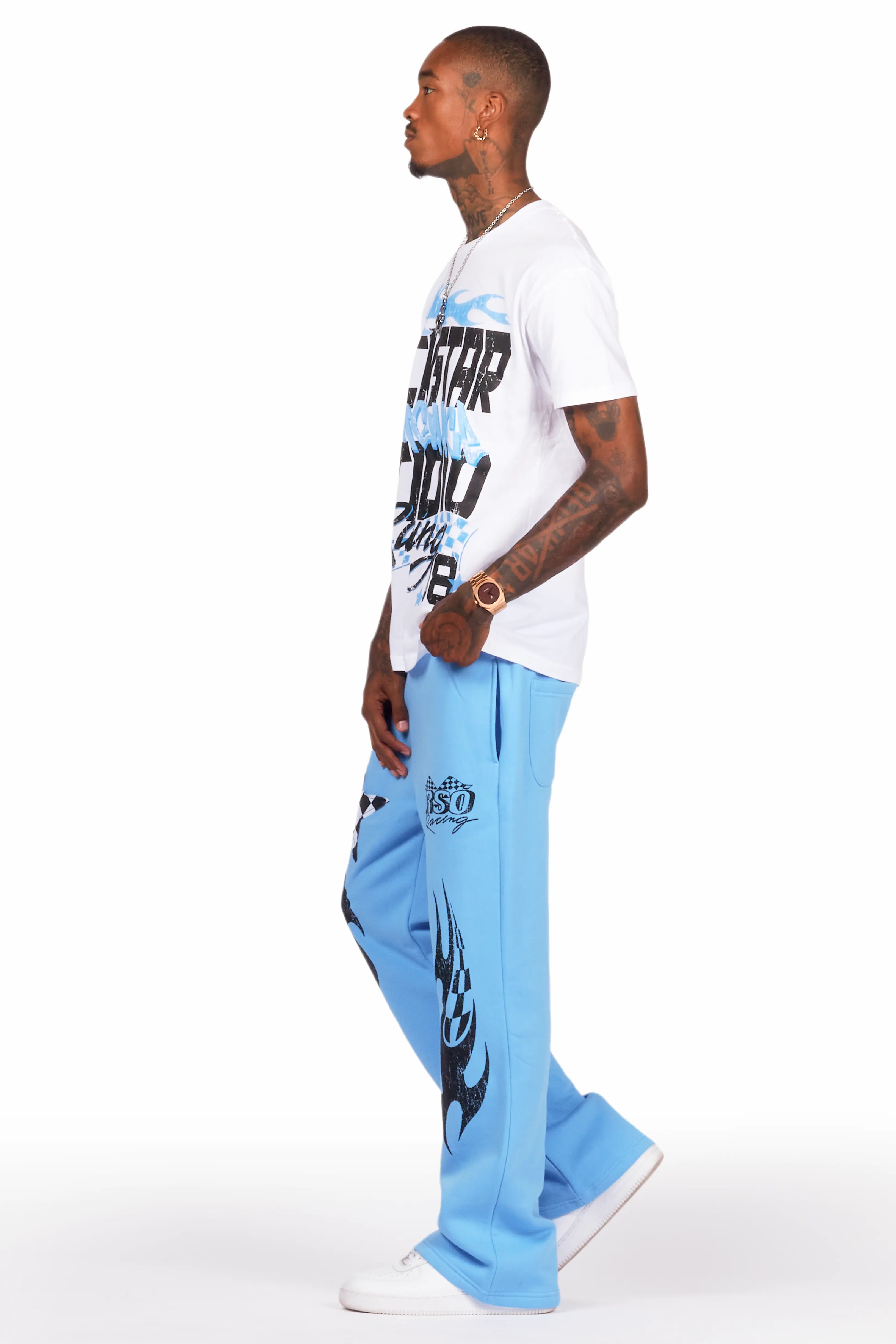Garo White/Blue T-Shirt/Stacked Flare Track Set - Image 5