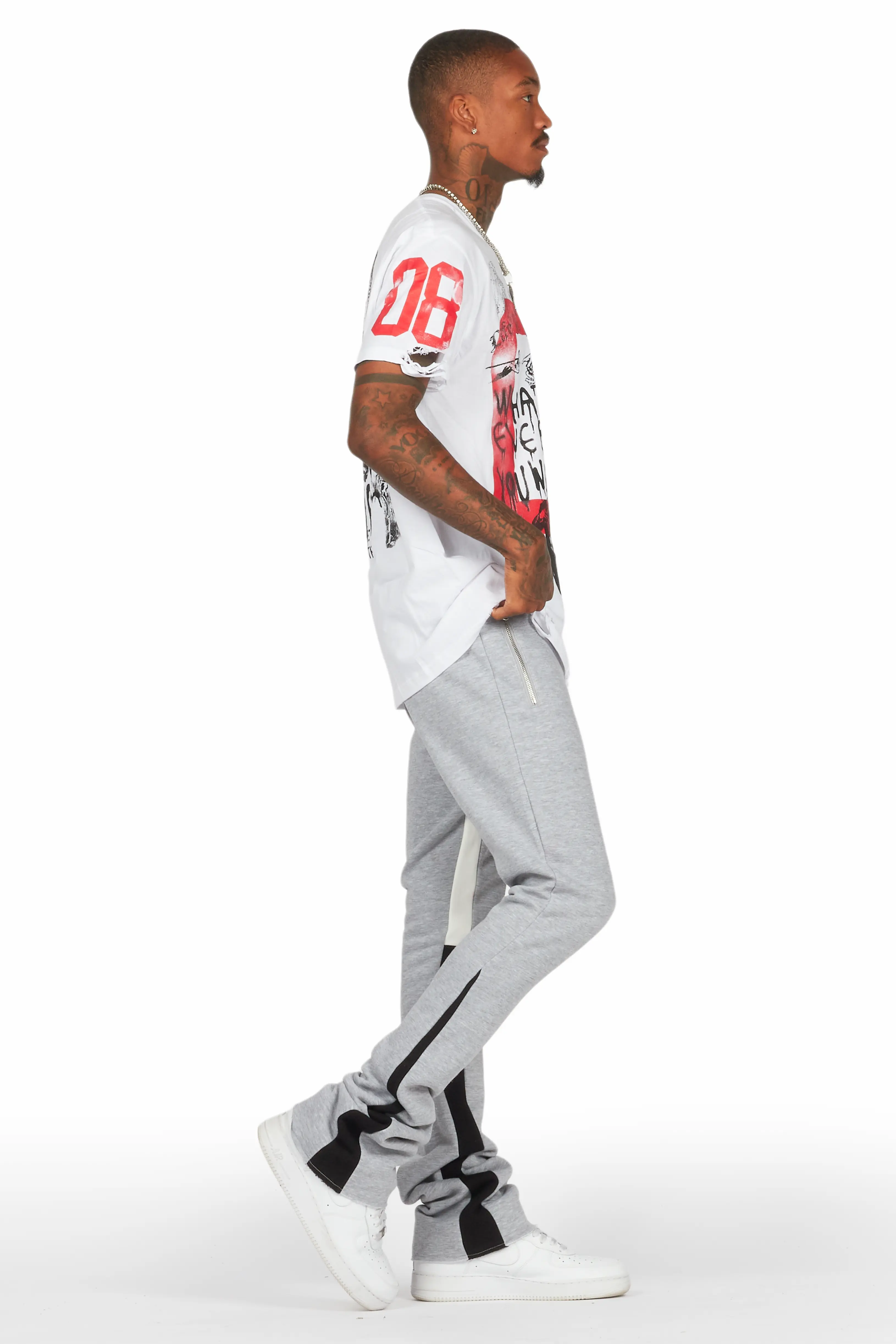 Grill White/Grey Oversized T-Shirt/Stacked Track Set - Image 3