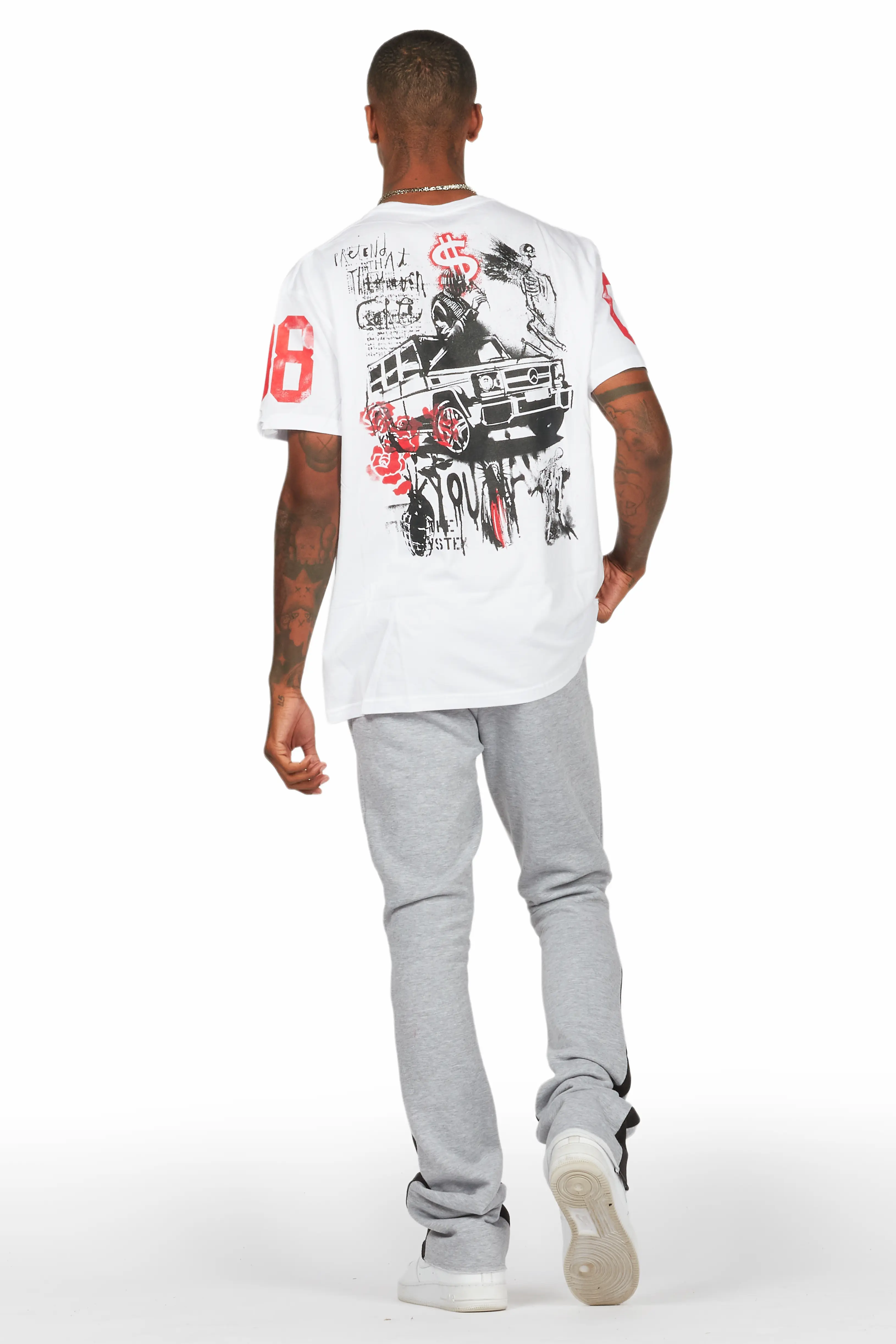 Grill White/Grey Oversized T-Shirt/Stacked Track Set - Image 4