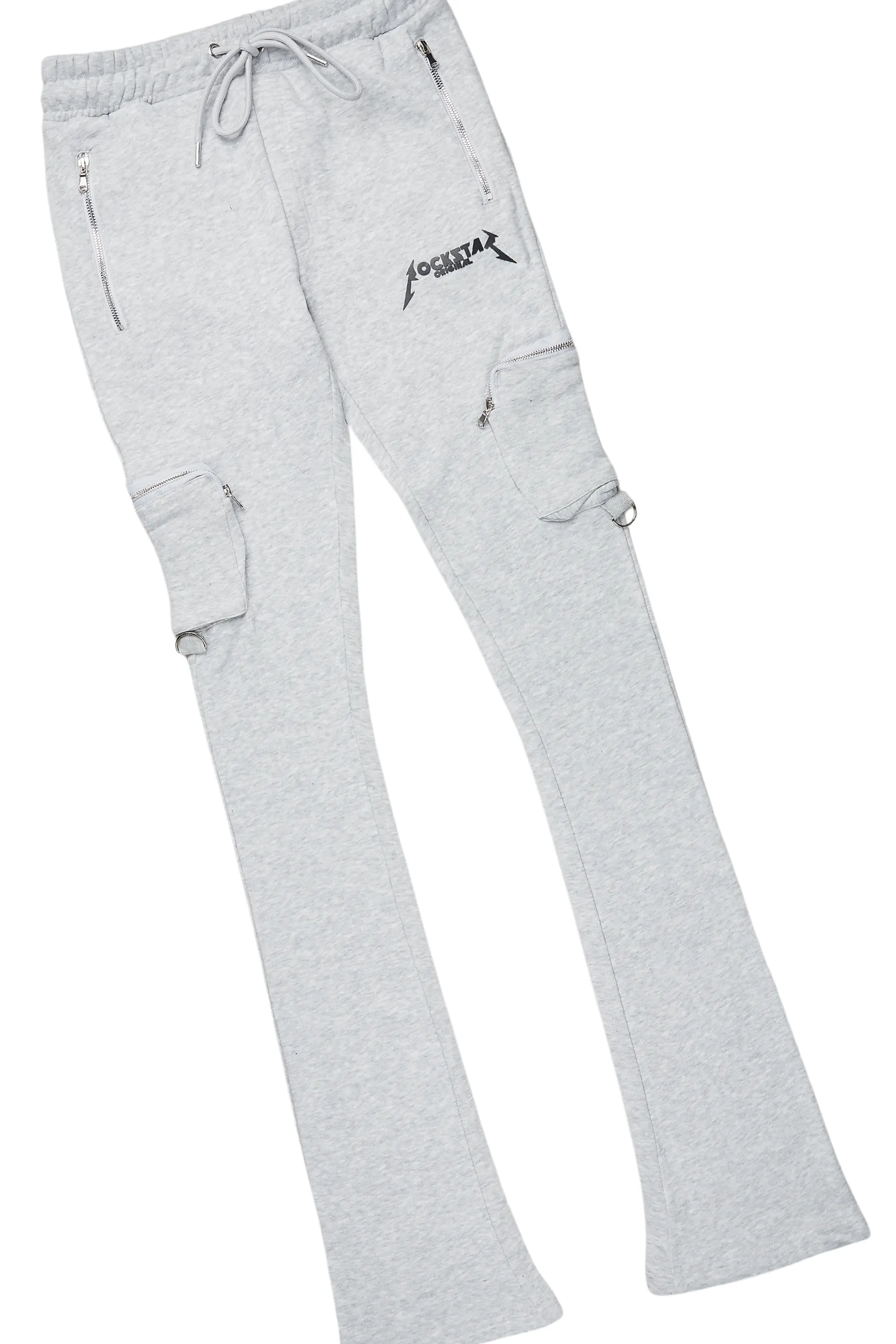 Texastea Black Long Sleeve T-Shirt & Colin Heather Grey Stacked Flare Track Set - Image 3