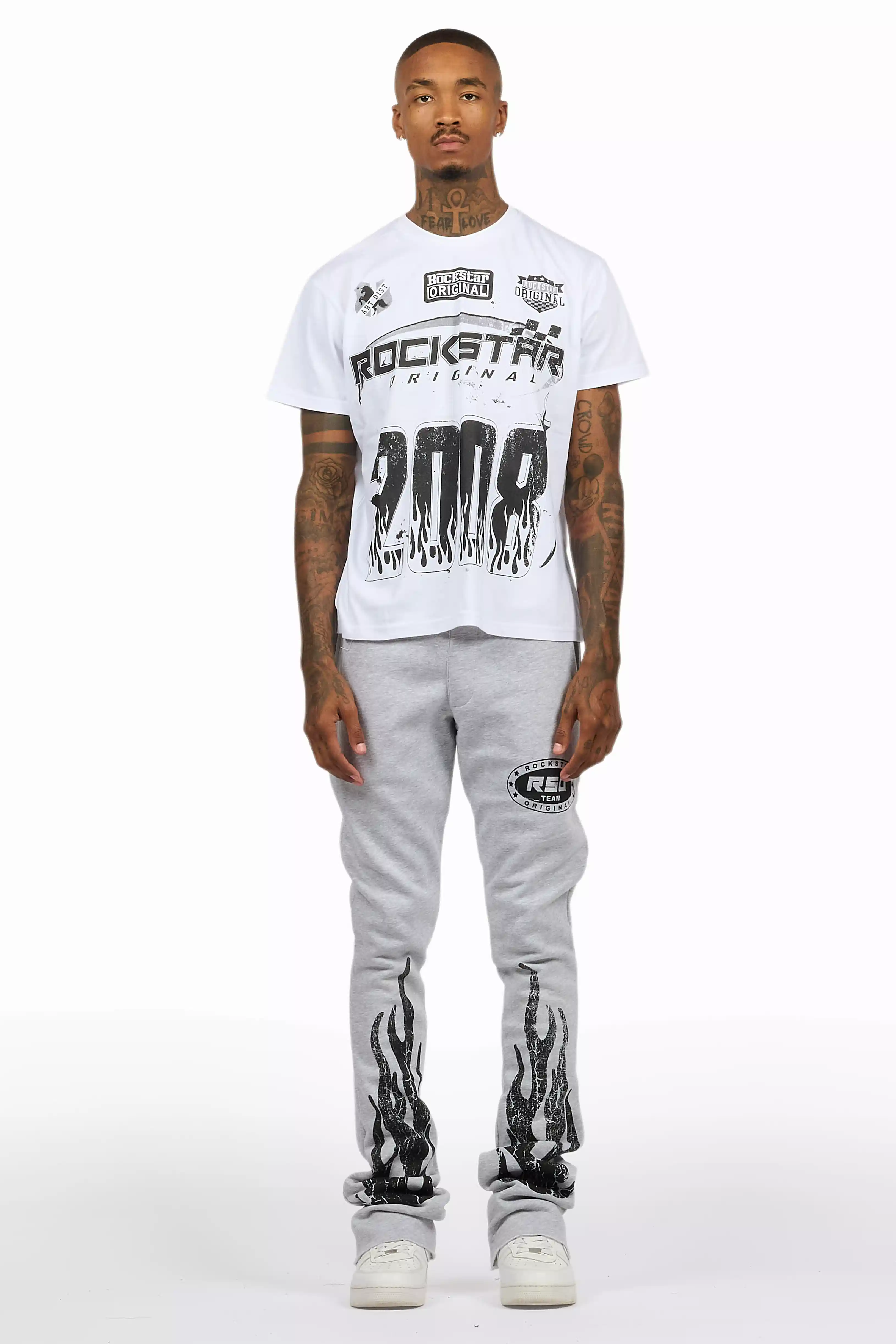 Amos Heather Grey T-Shirt/Stacked Flare Track Set - Image 2