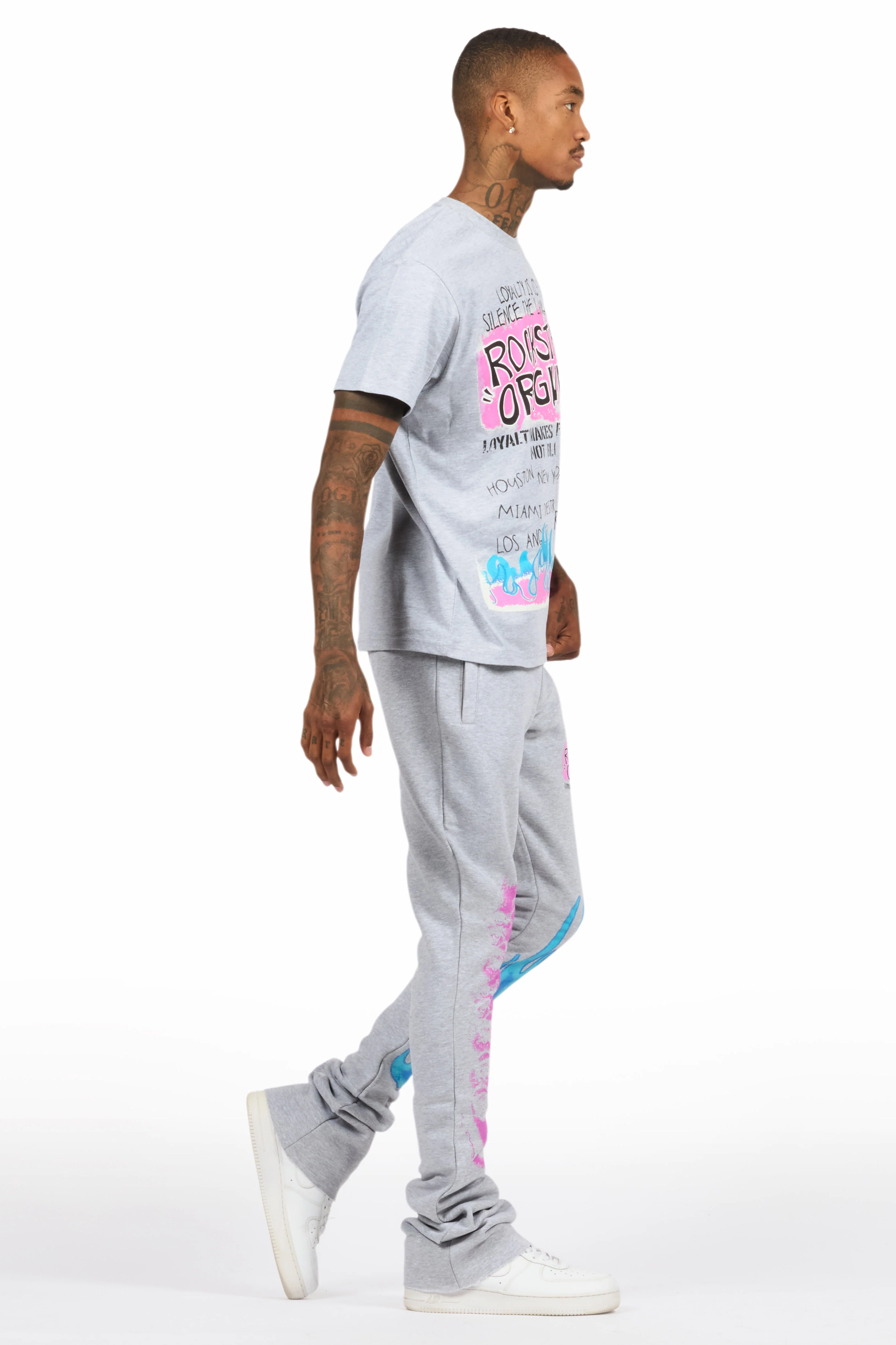 Beno Heather Grey T-Shirt/Stacked Flare Track Set - Image 3