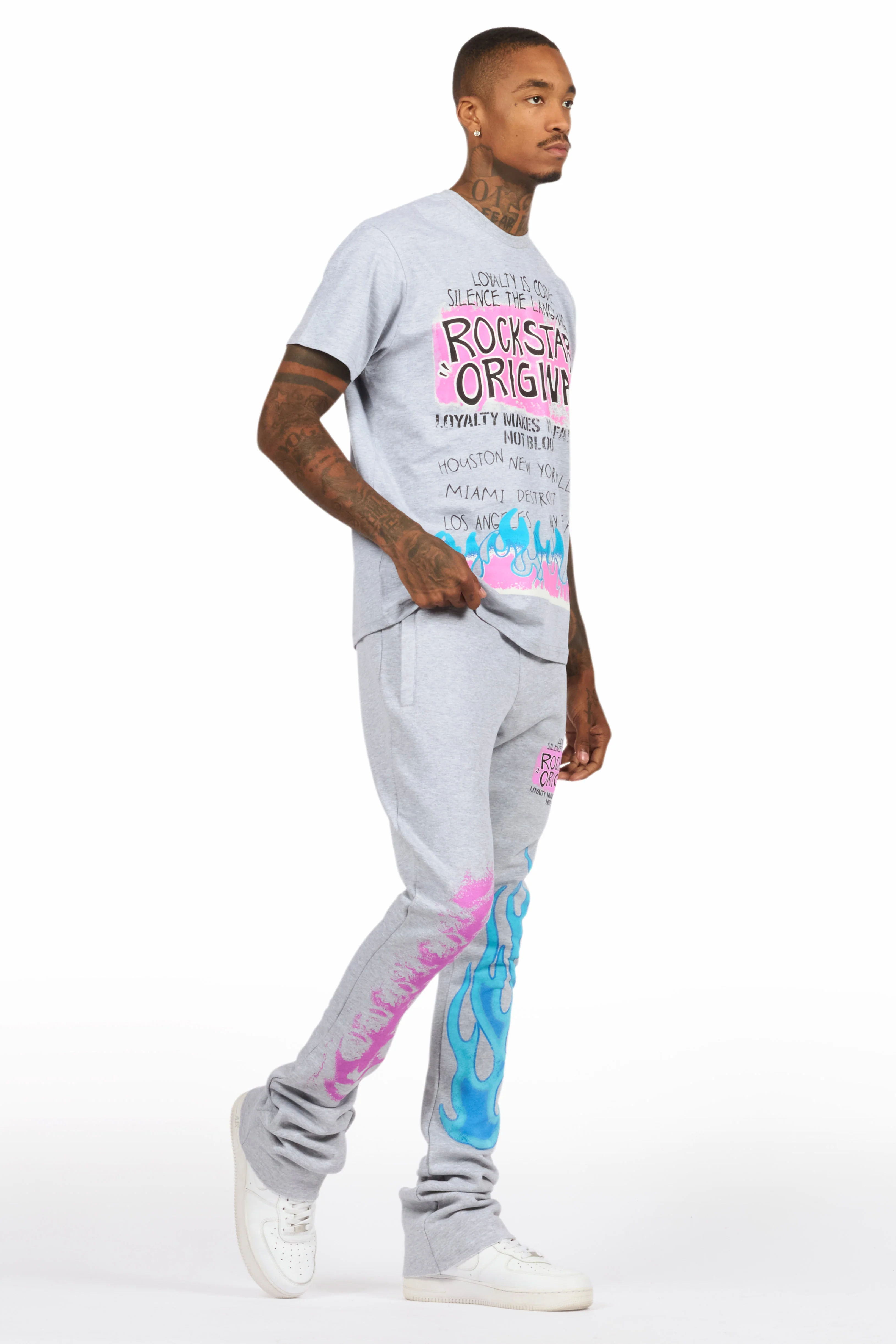 Beno Heather Grey T-Shirt/Stacked Flare Track Set - Image 6
