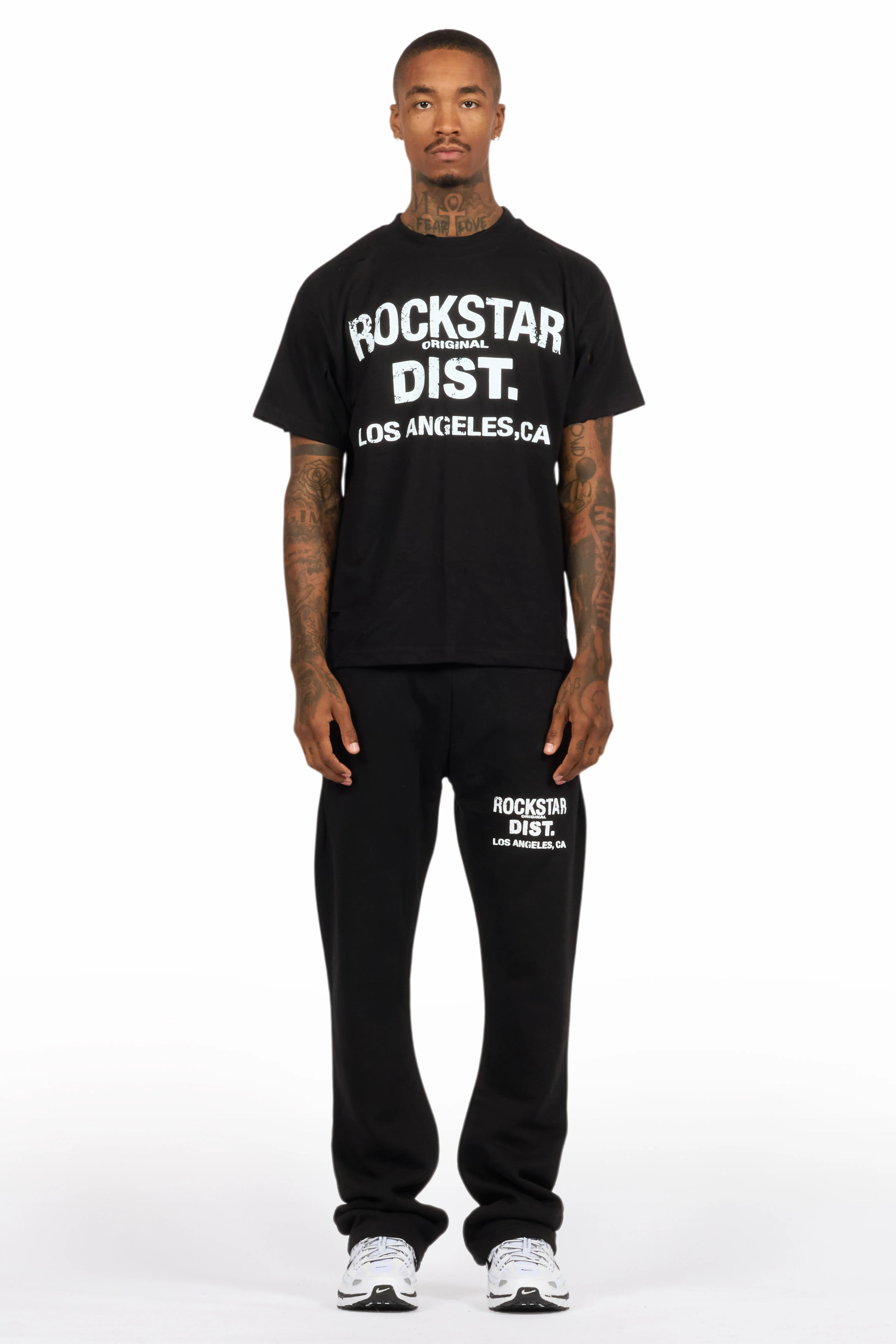 Lake Black/White Oversized T-Shirt/Stacked Track Pant Set - Image 2