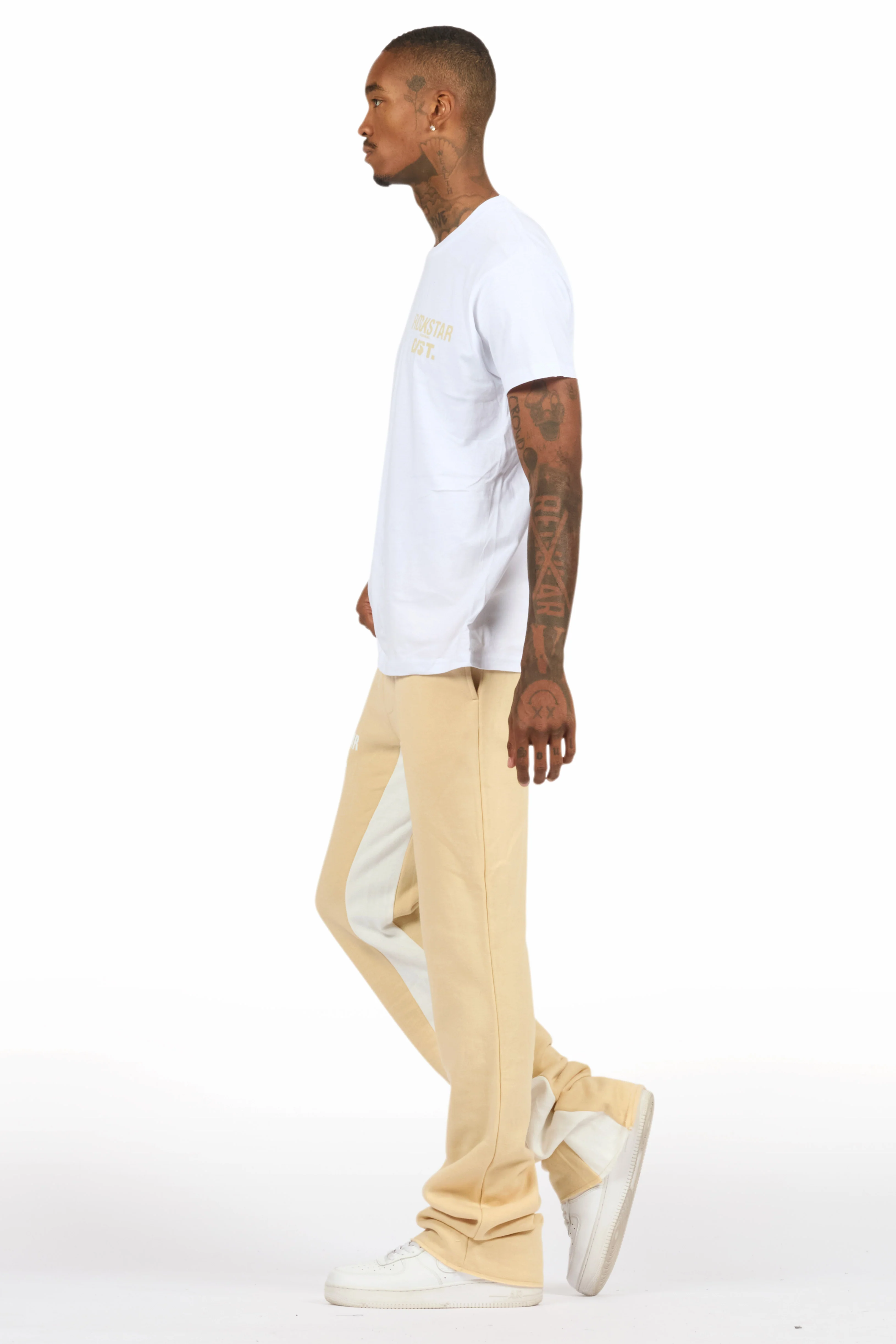 Lake White/Beige T-Shirt/Stacked Baggy Track Pant Set - Image 5