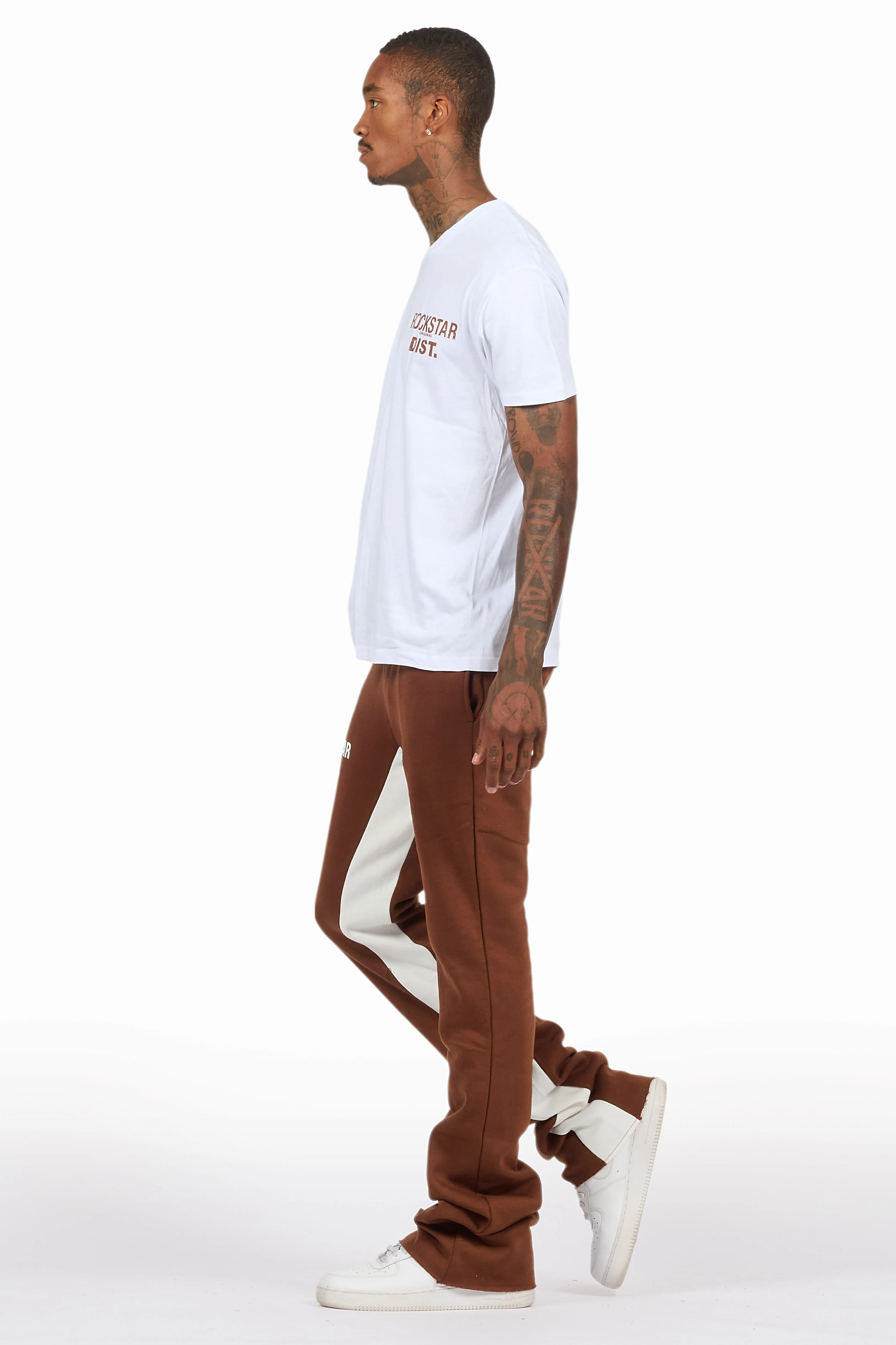 Lake White/Brown T-Shirt/Stacked Baggy Track Pant Set - Image 5
