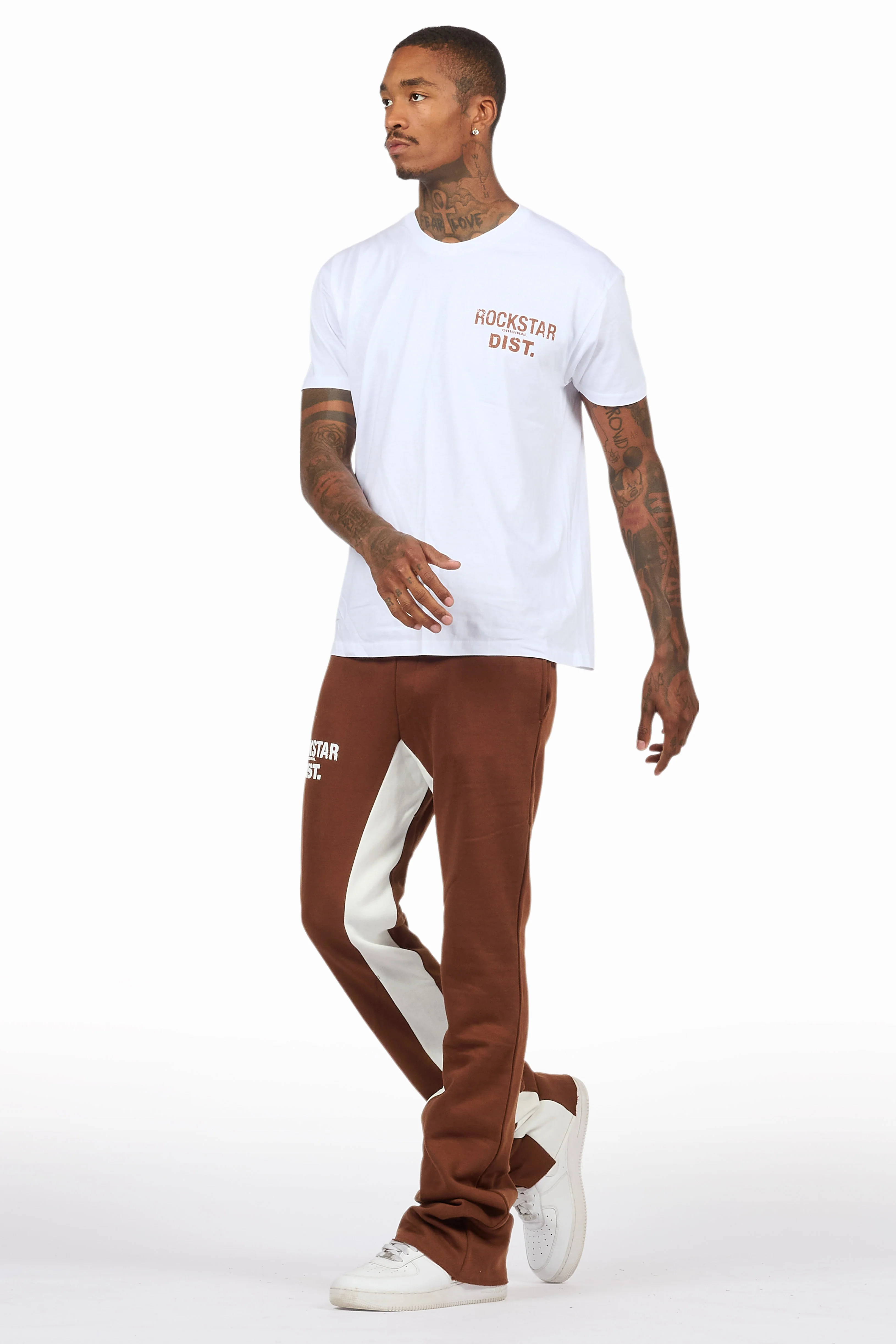 Lake White/Brown T-Shirt/Stacked Baggy Track Pant Set - Image 7