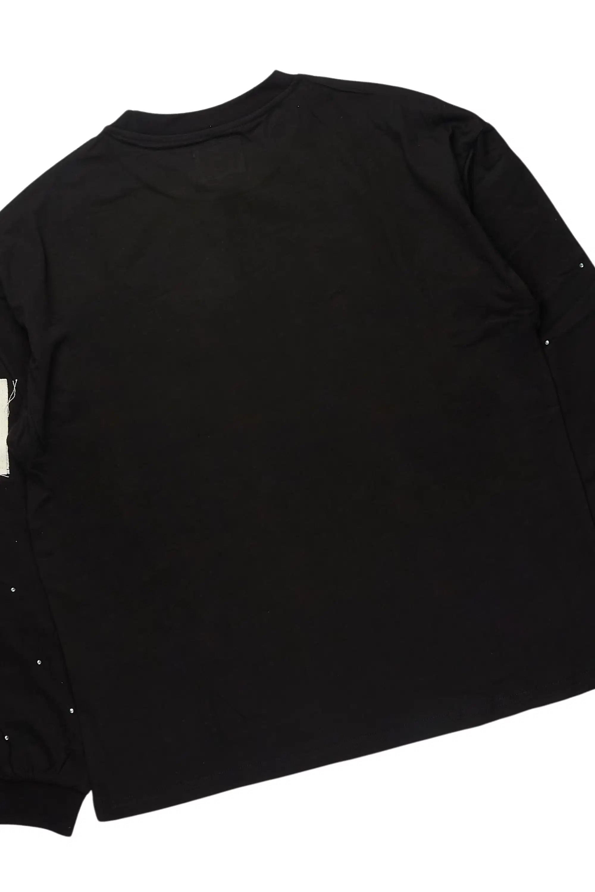 Yulian Black Rhinestone Long Sleeve T-Shirt/Baggy Stacked Track Set - Image 5