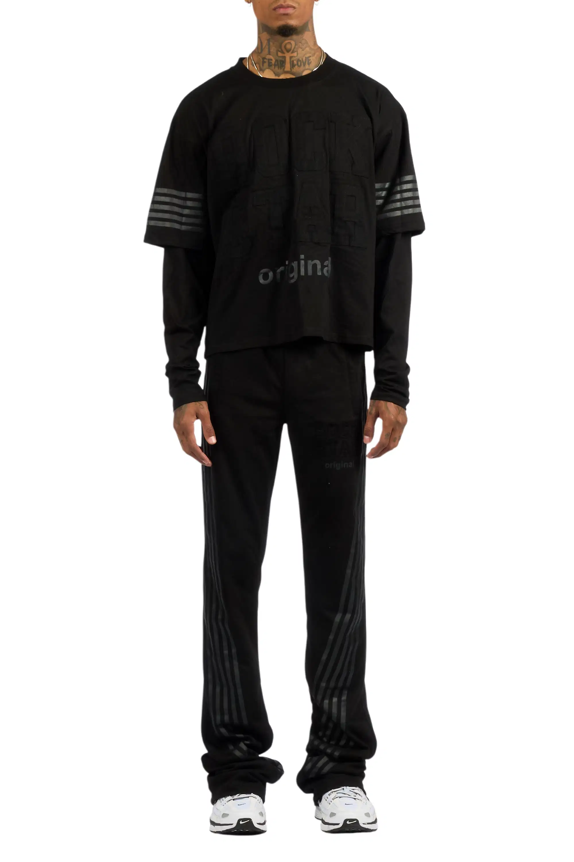 Rulik Black Double Layer T-Shirt/Baggy Stacked Track Set - Image 8