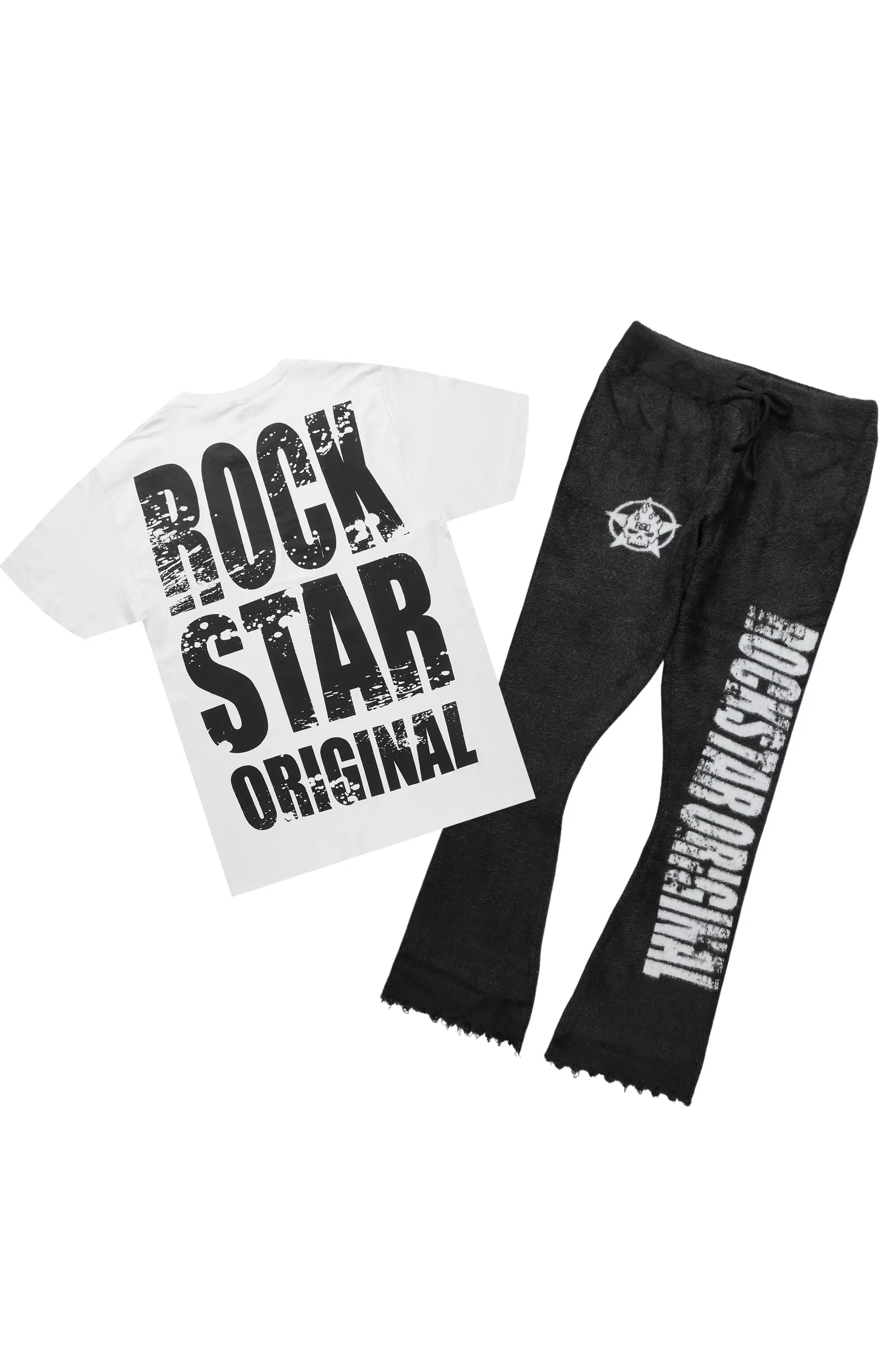 Keve White/Black T-Shirt/Knitted Mohair Flare Pant Set