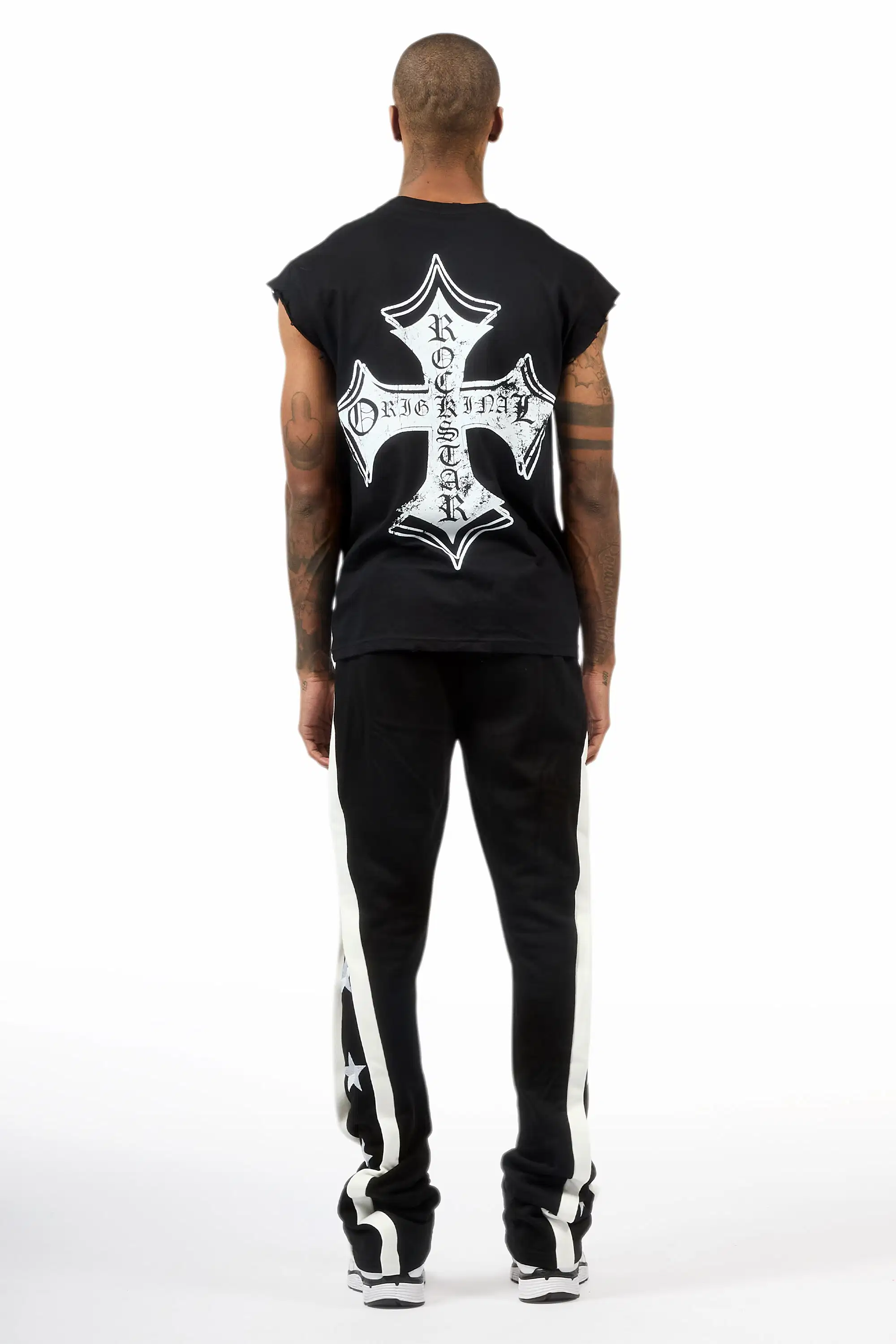 Arkady Black Muscle T-Shirt/Black Stacked Flare Pant Set - Image 3