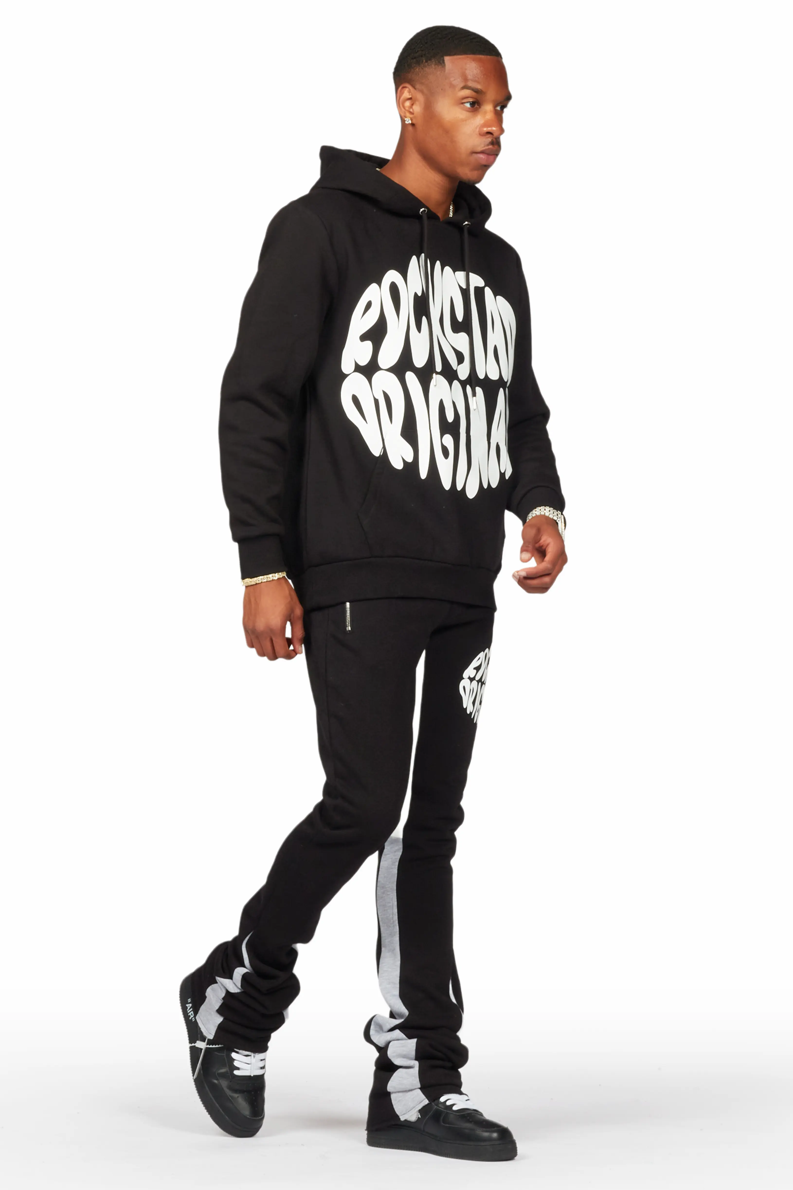 Thierry Black Super Stacked Flare Track Pant Set - Image 3