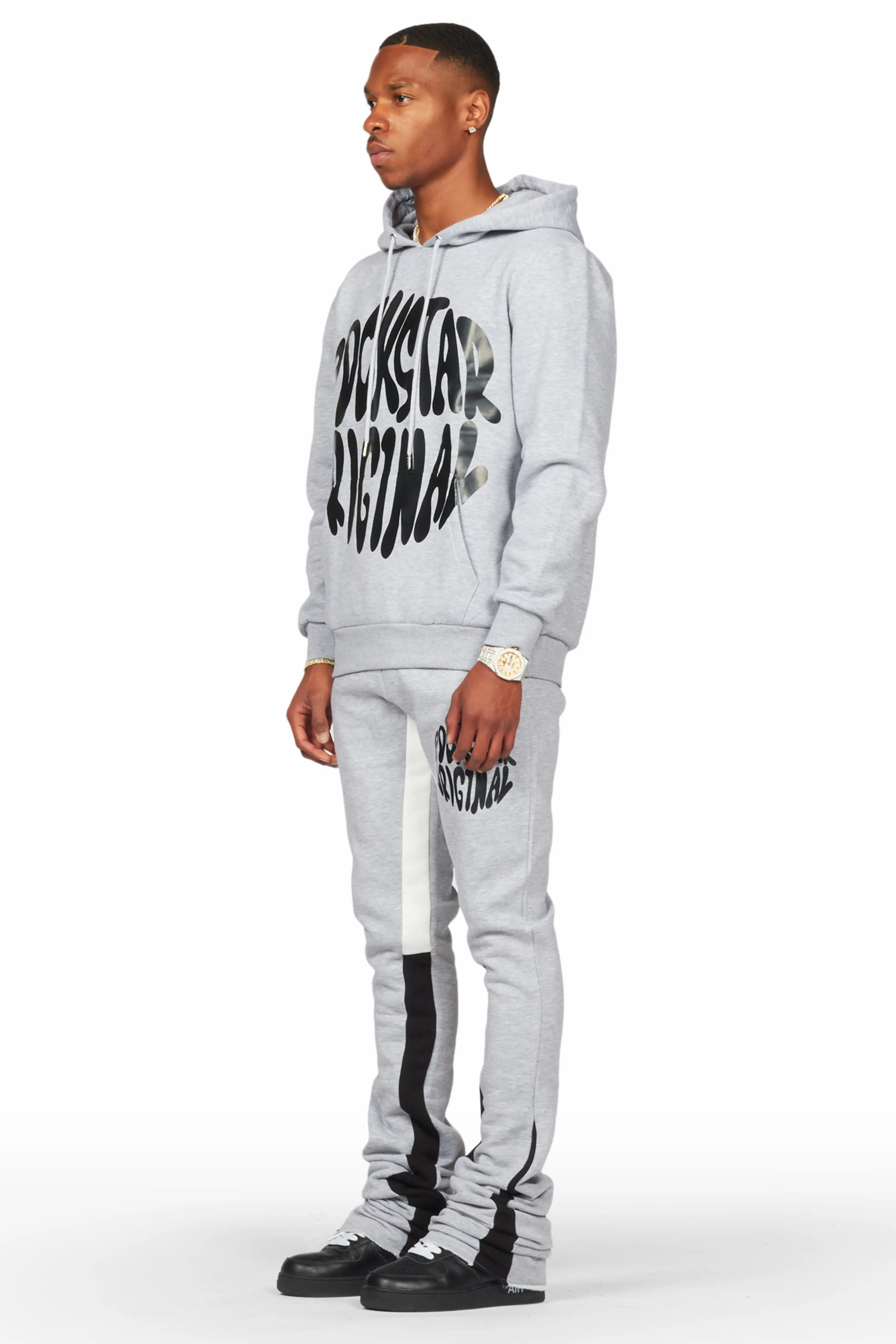 Thierry Heather Grey Super Stacked Flare Track Pant Set - Image 2