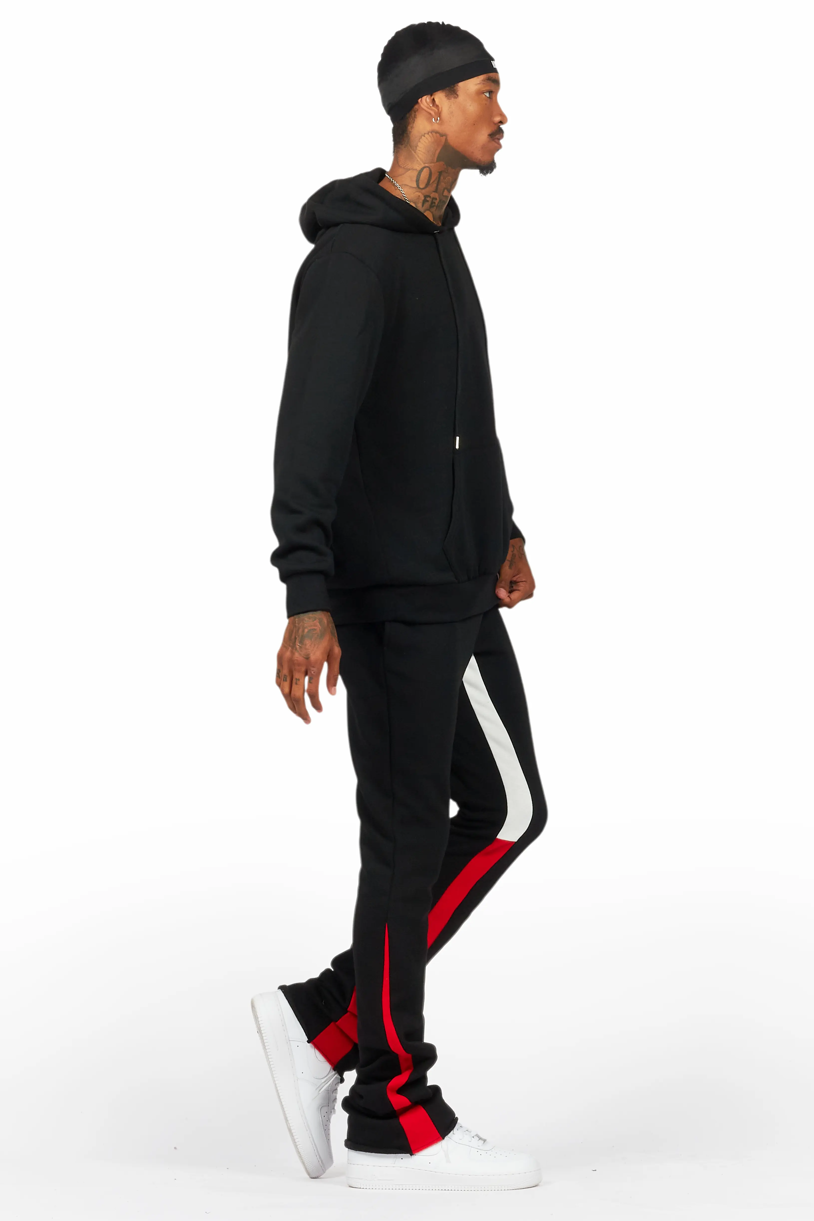Basic Black/Red Hoodie/Stacked Flare Track Set - Image 3