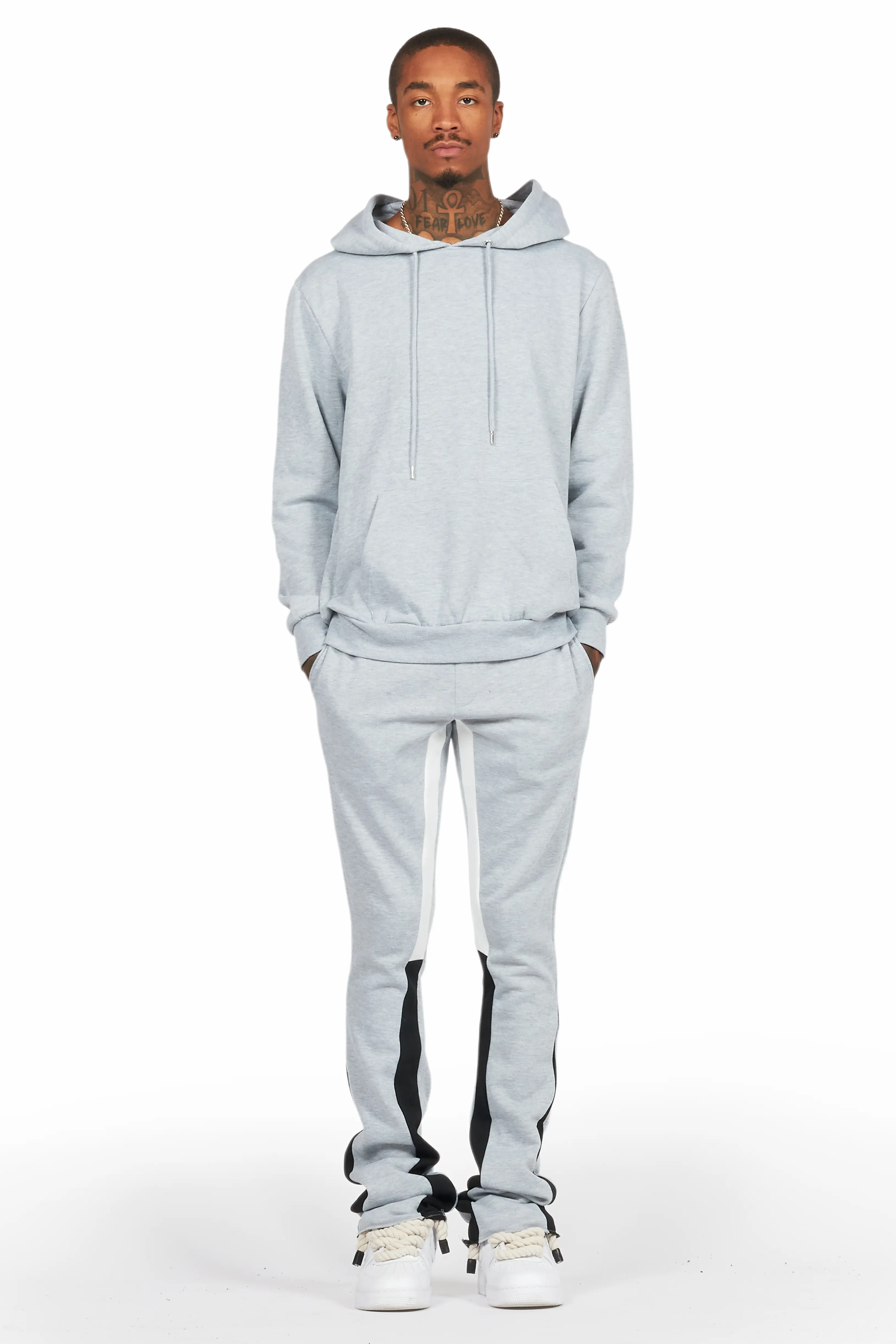 Basic Heather Grey Hoodie/Stacked Flare Track Set - Image 2