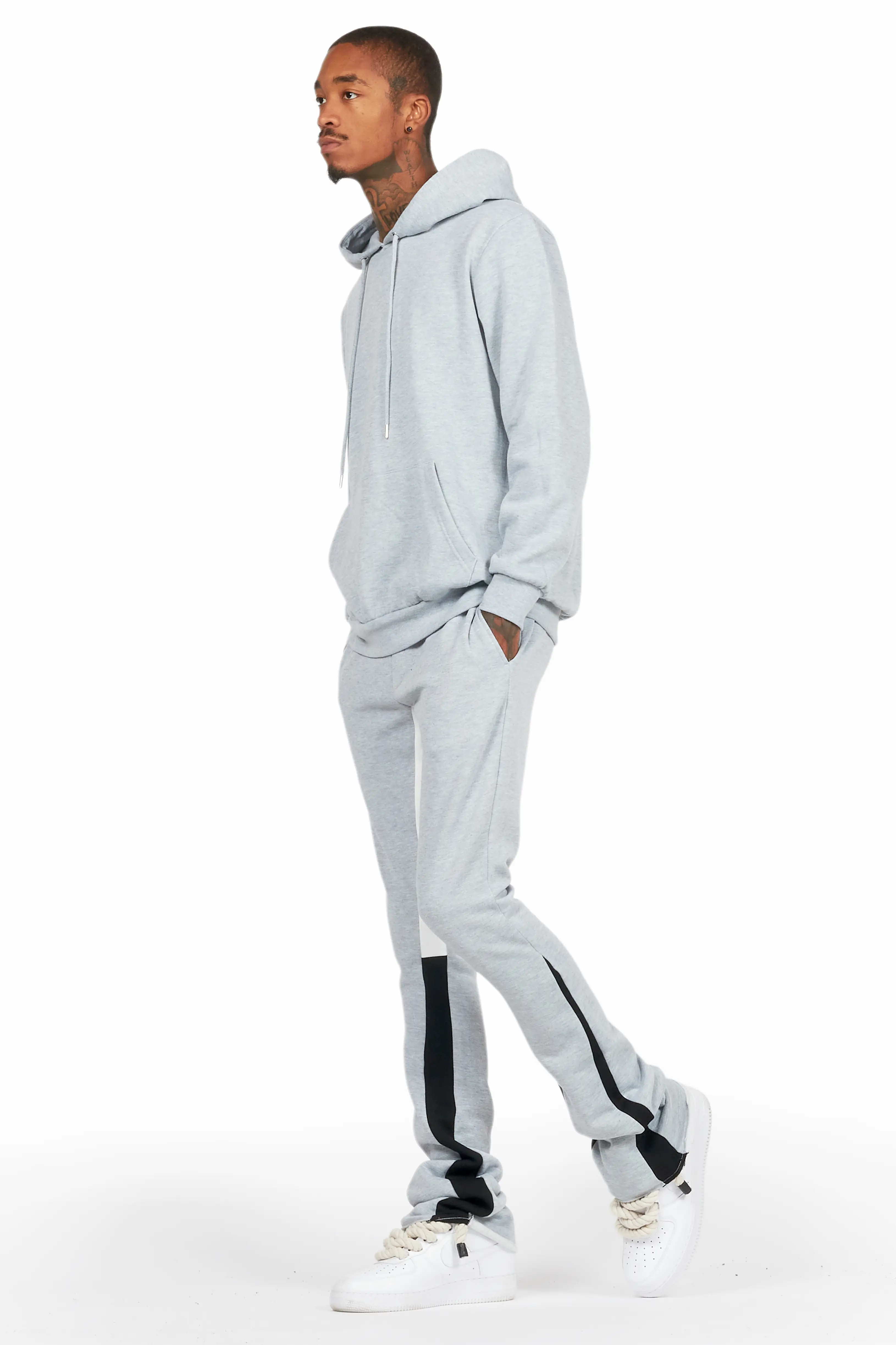 Basic Heather Grey Hoodie/Stacked Flare Track Set - Image 6