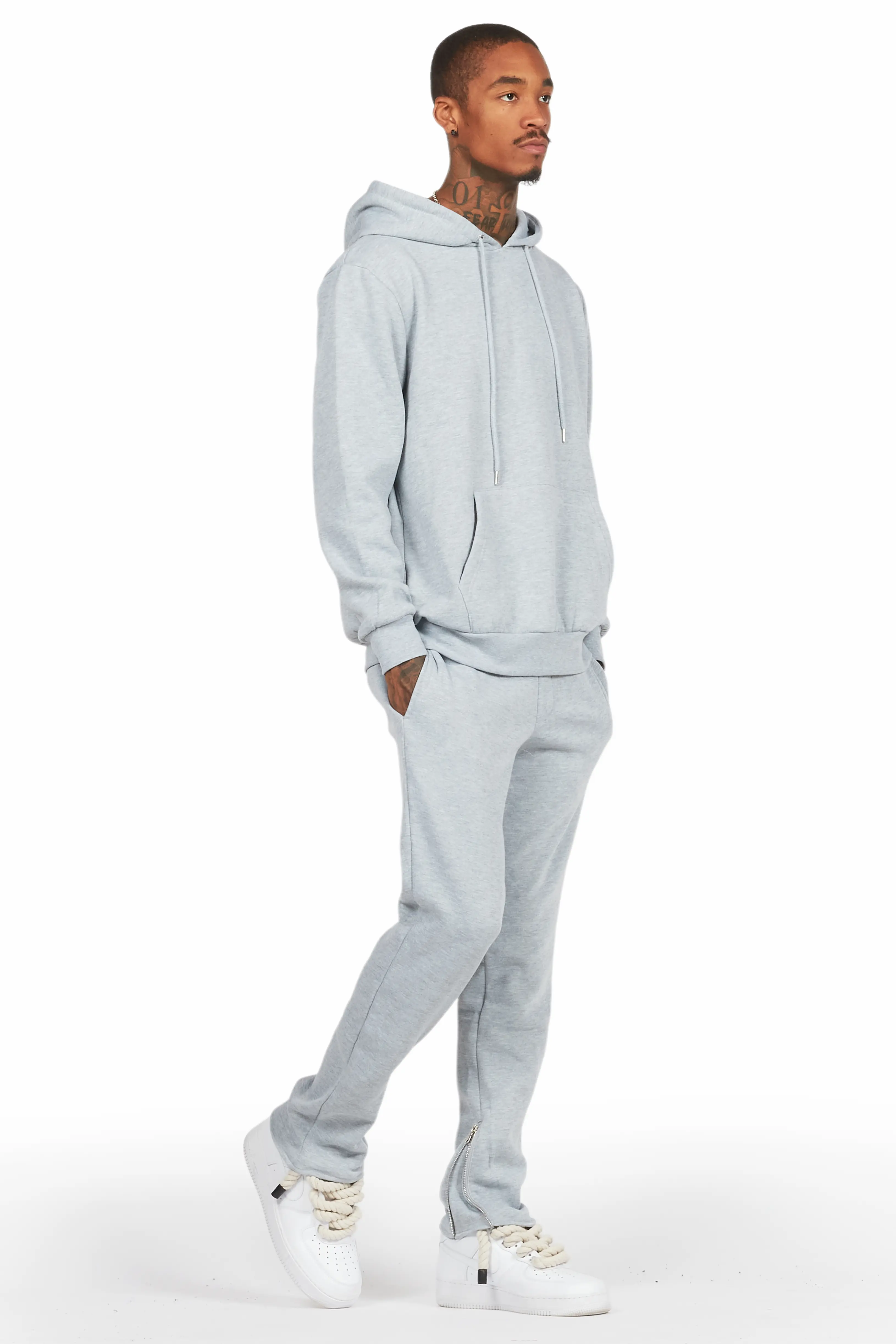 Basic Heather Grey Hoodie/Slim Fit Track Set - Image 7