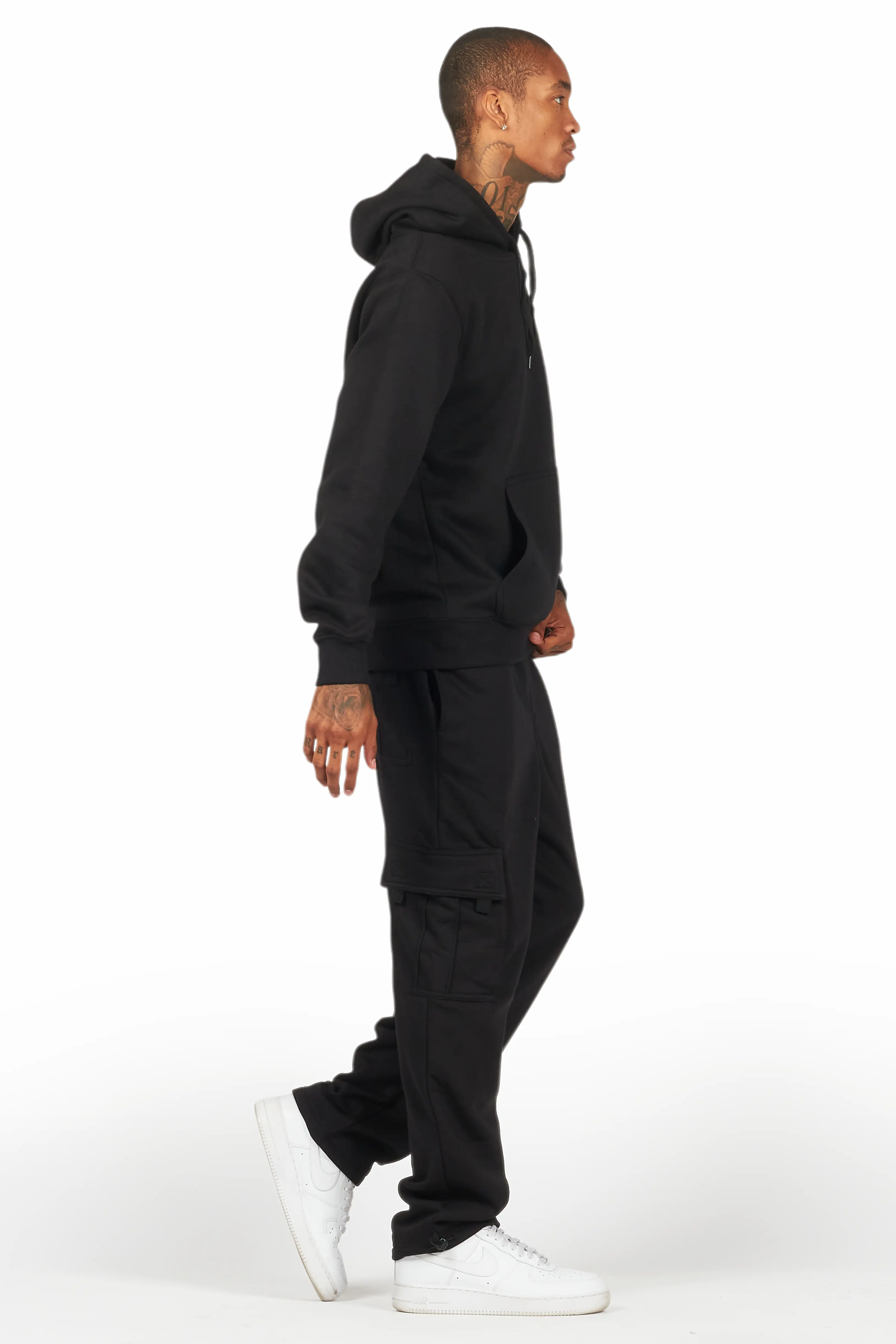 Basic Black Hoodie/Cargo Sweat Pant Set - Image 3