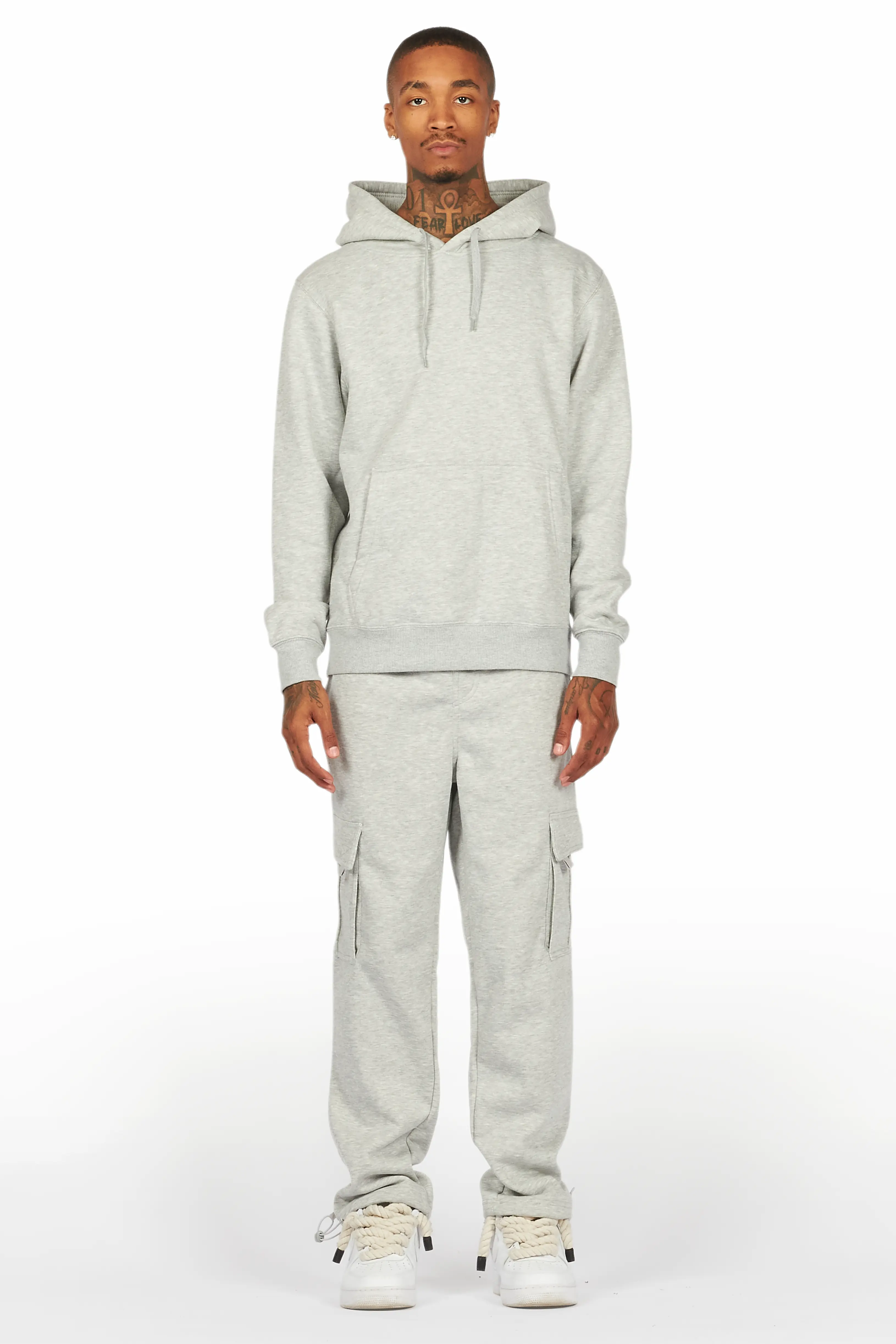 Basic Heather Grey Hoodie/Cargo Sweat Pant Set - Image 2