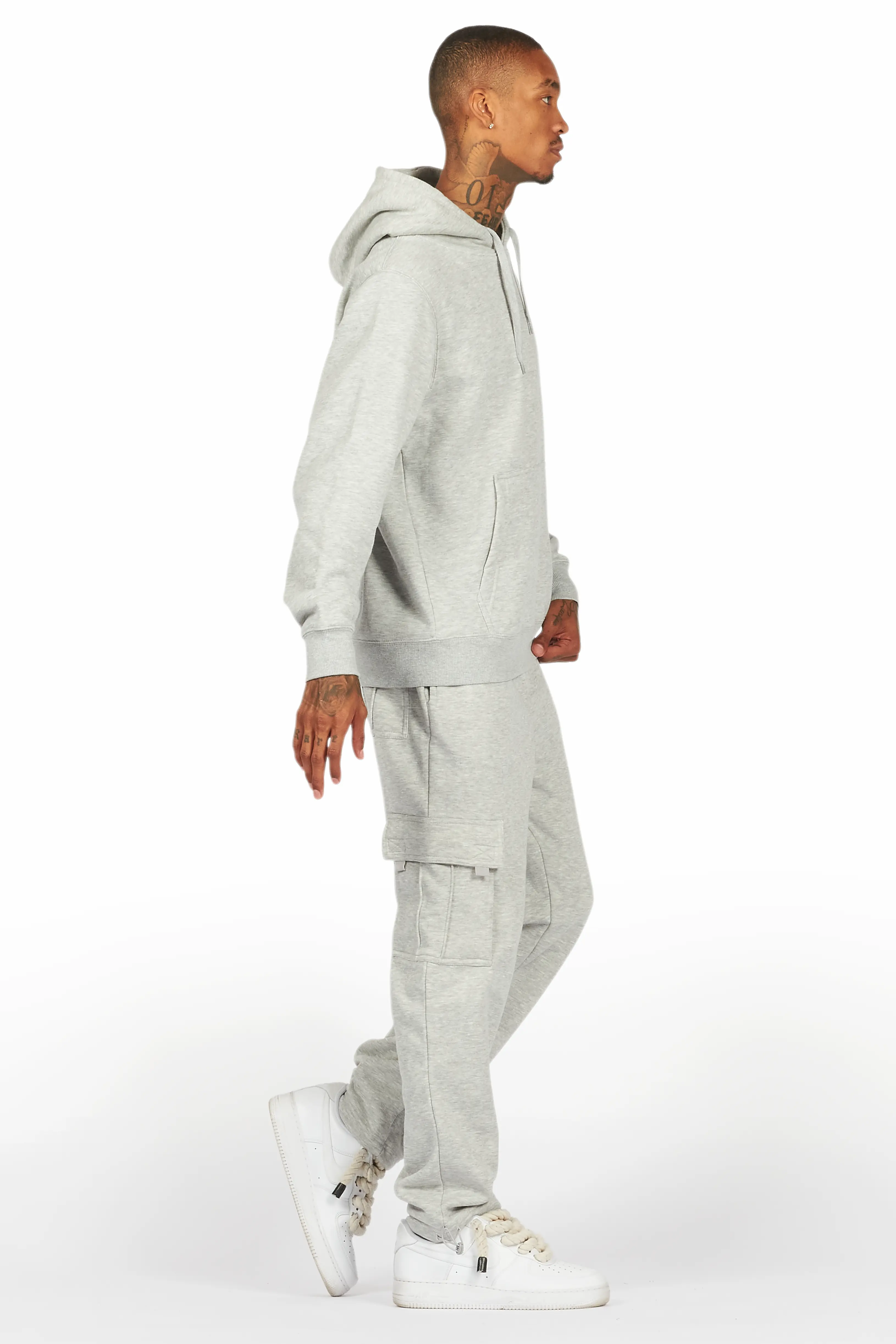 Basic Heather Grey Hoodie/Cargo Sweat Pant Set - Image 3