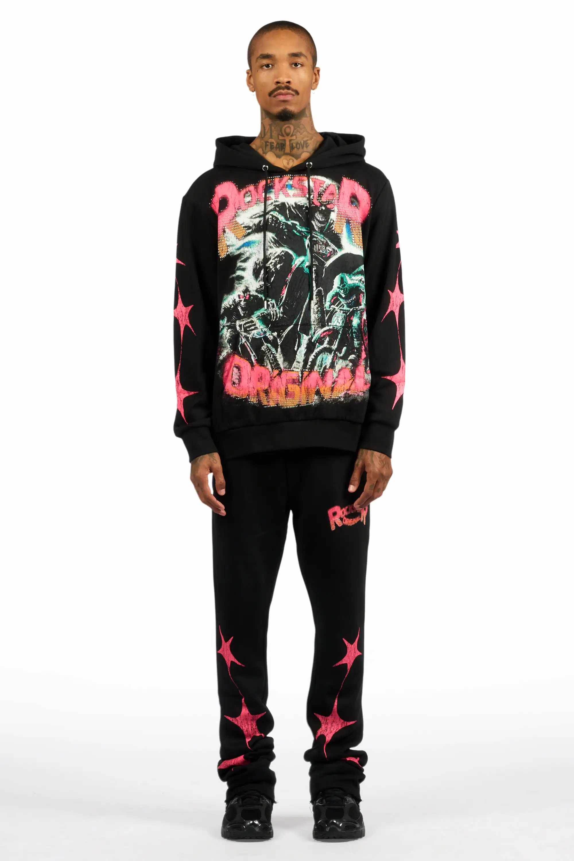 Trezno Black Hoodie/Stacked Pant Track Set - Image 2