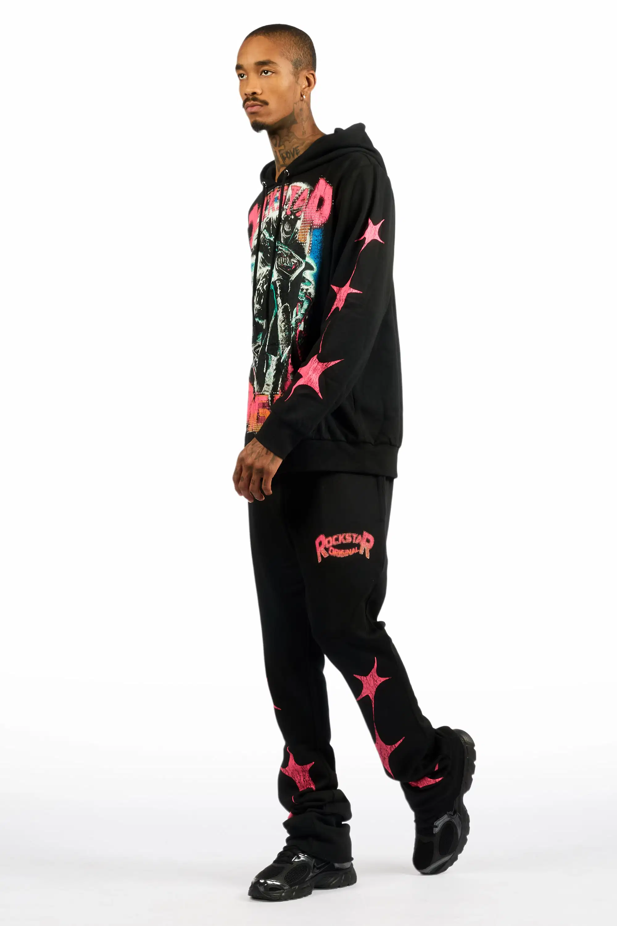 Trezno Black Hoodie/Stacked Pant Track Set - Image 5