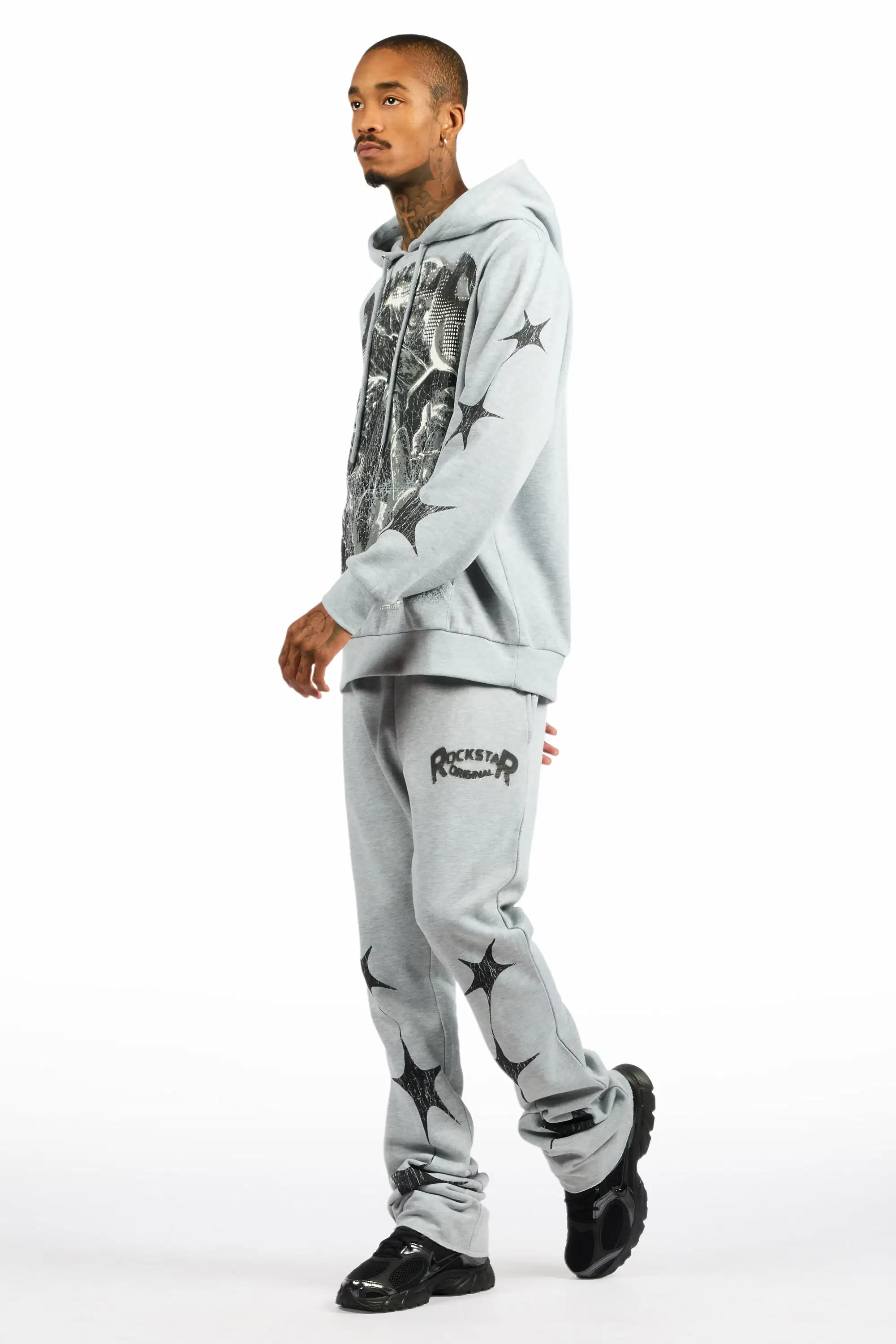 Trezno Heather Grey Hoodie/Stacked Pant Track Set - Image 5