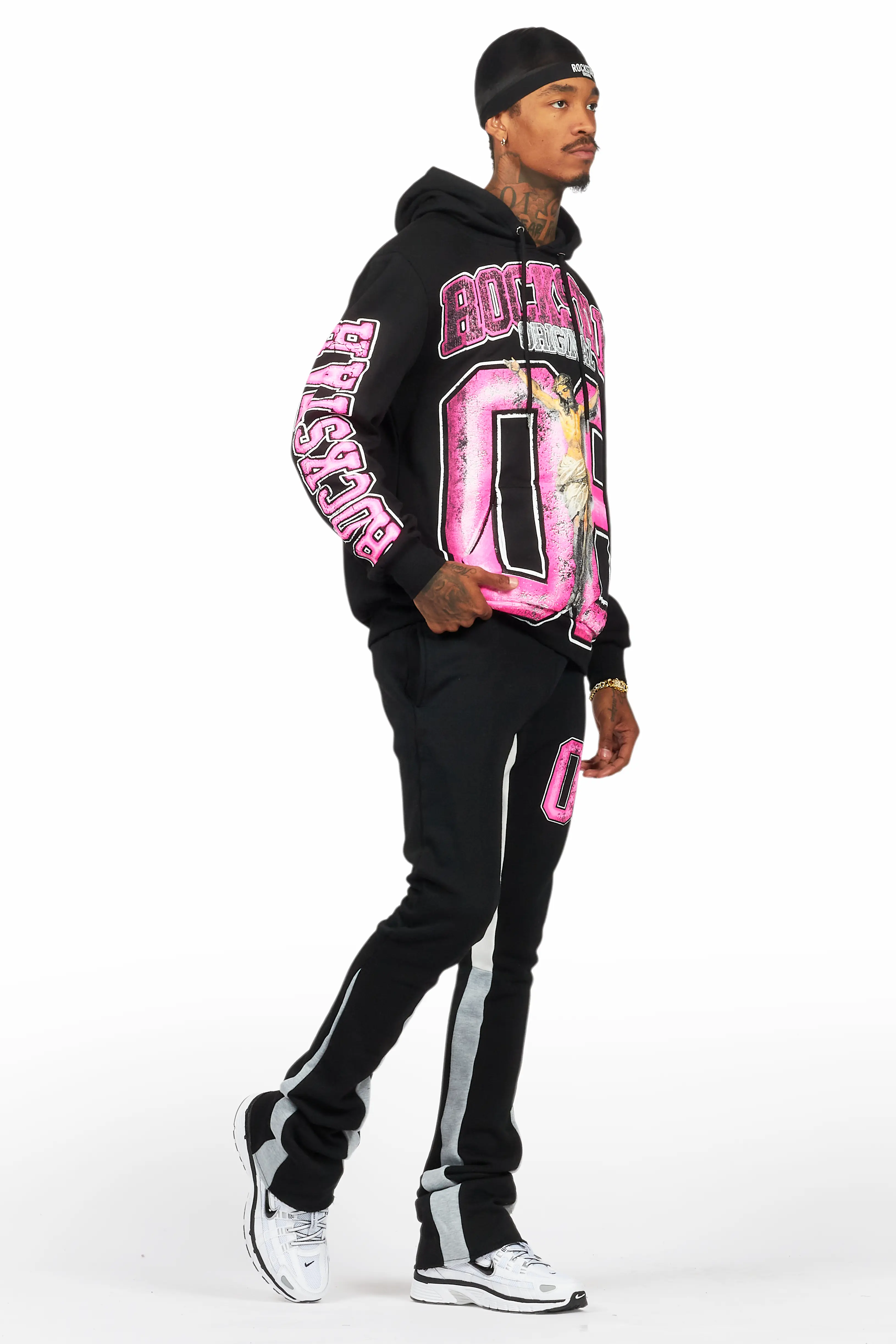 Fields Black/Pink Stacked Flare Hoodie Track Set - Image 6