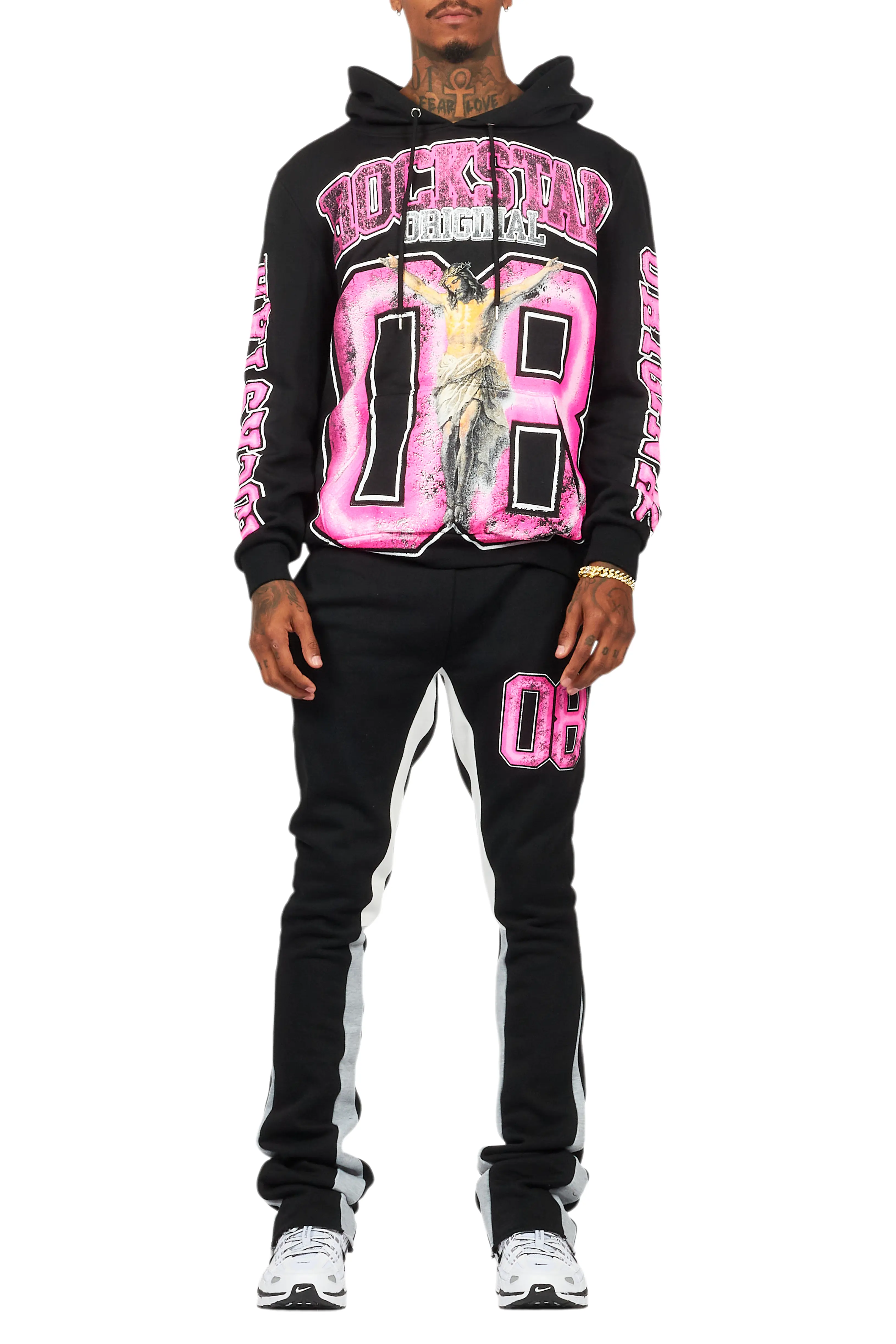 Fields Black/Pink Stacked Flare Hoodie Track Set - Image 9