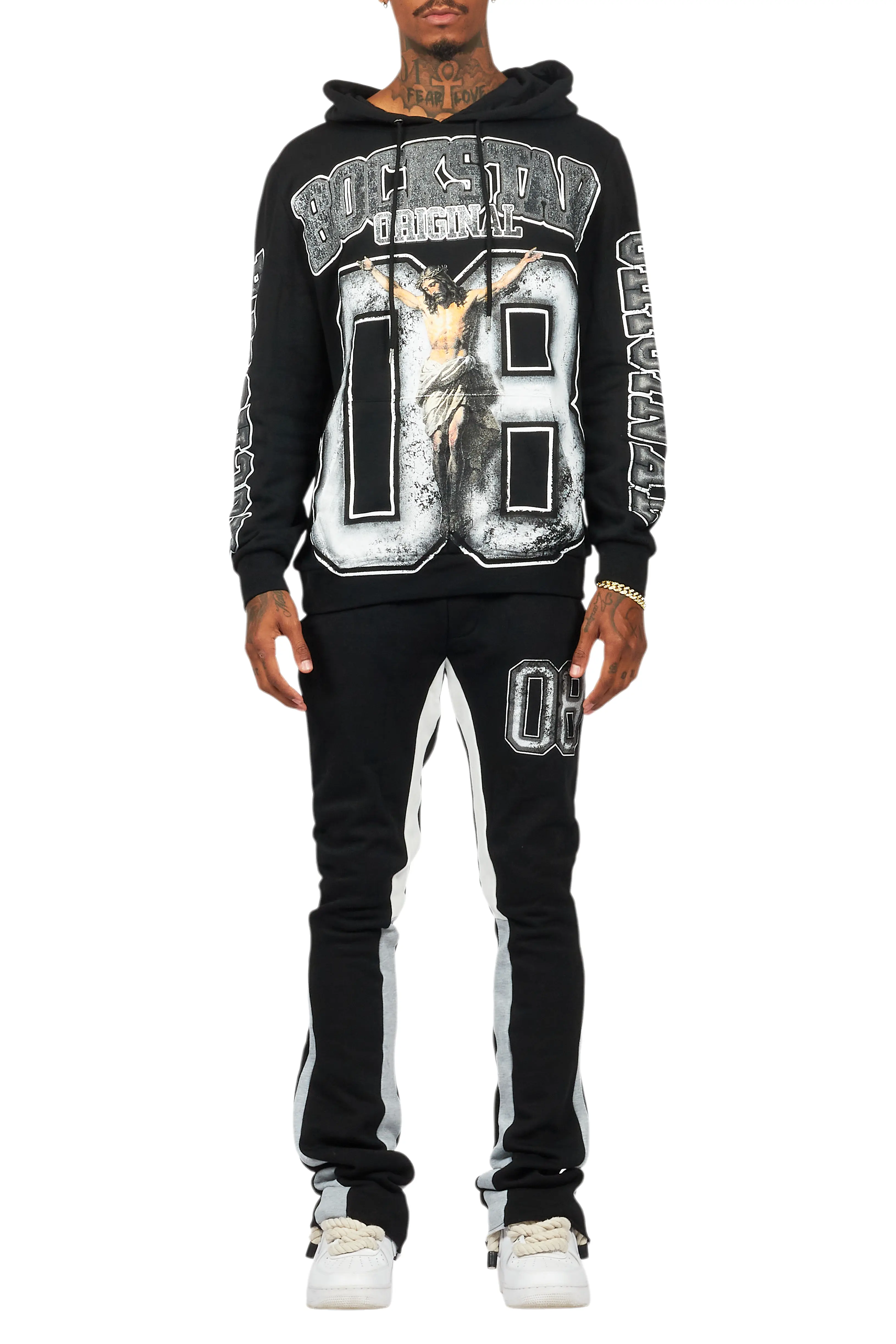 Fields Black/White Stacked Flare Hoodie Track Set - Image 9