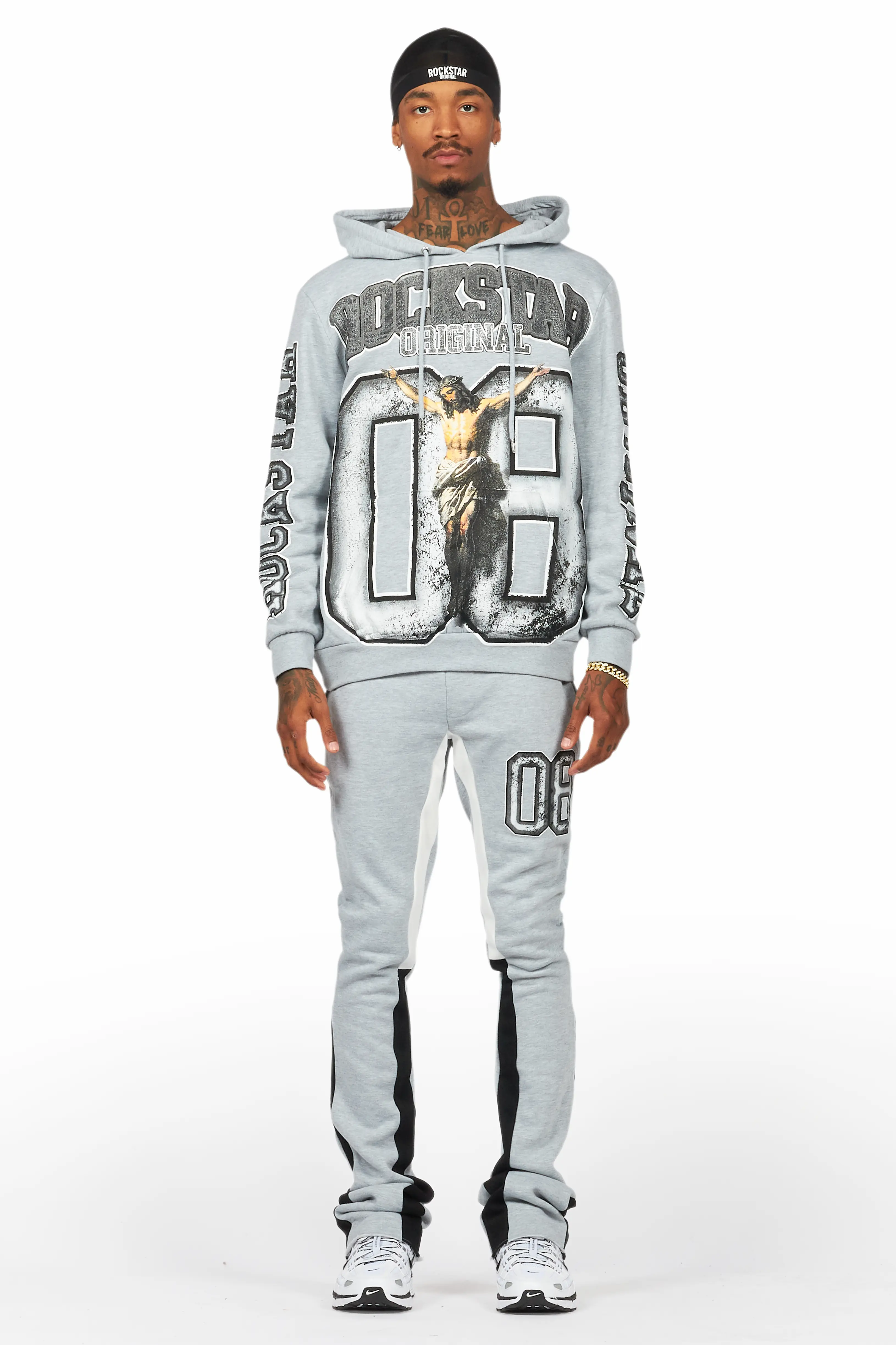 Fields Grey/White Stacked Flare Hoodie Track Set - Image 2
