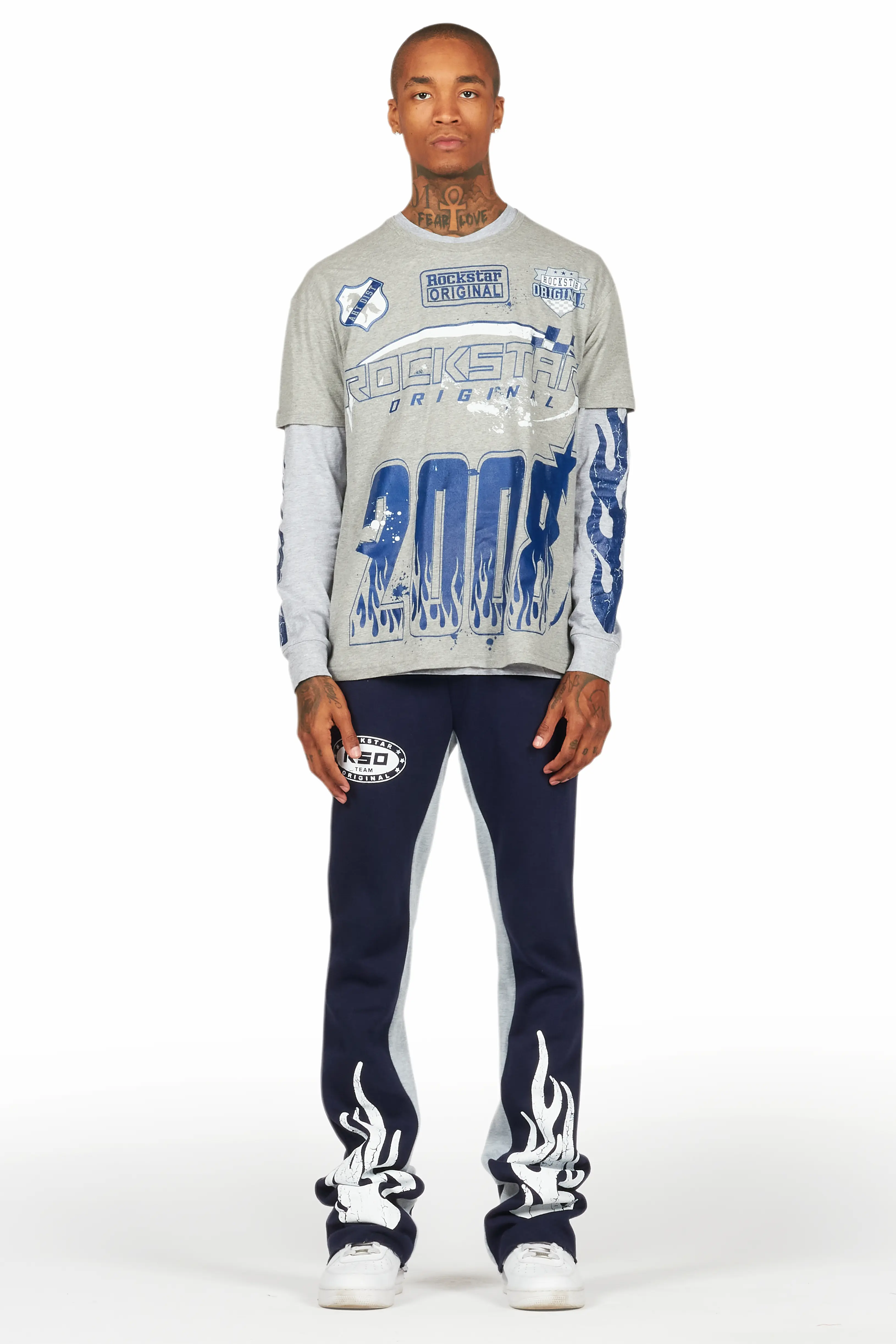 Amos Heather Grey Double Layer T-Shirt/Stacked Baggy Pant Set - Image 2