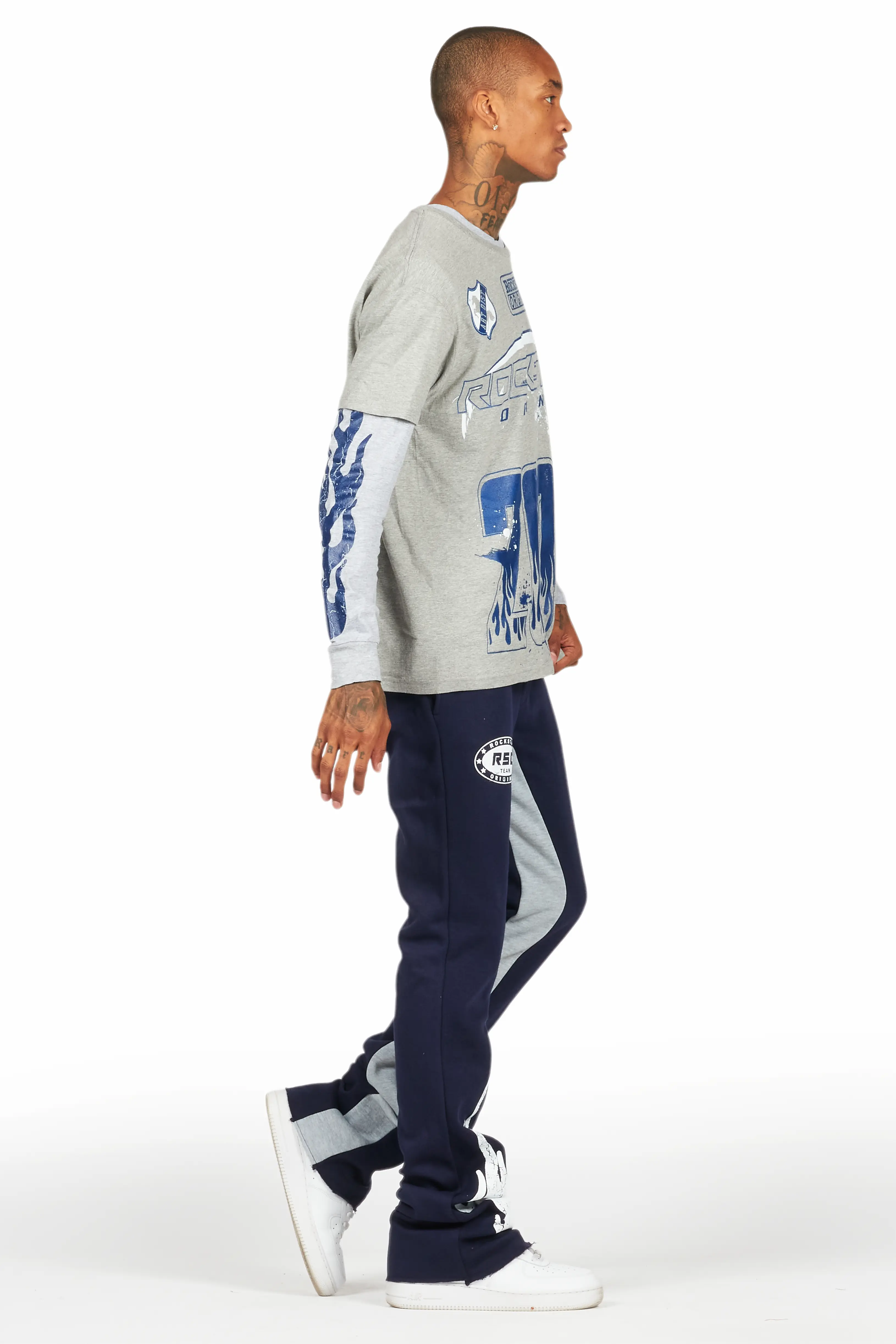 Amos Heather Grey Double Layer T-Shirt/Stacked Baggy Pant Set - Image 3
