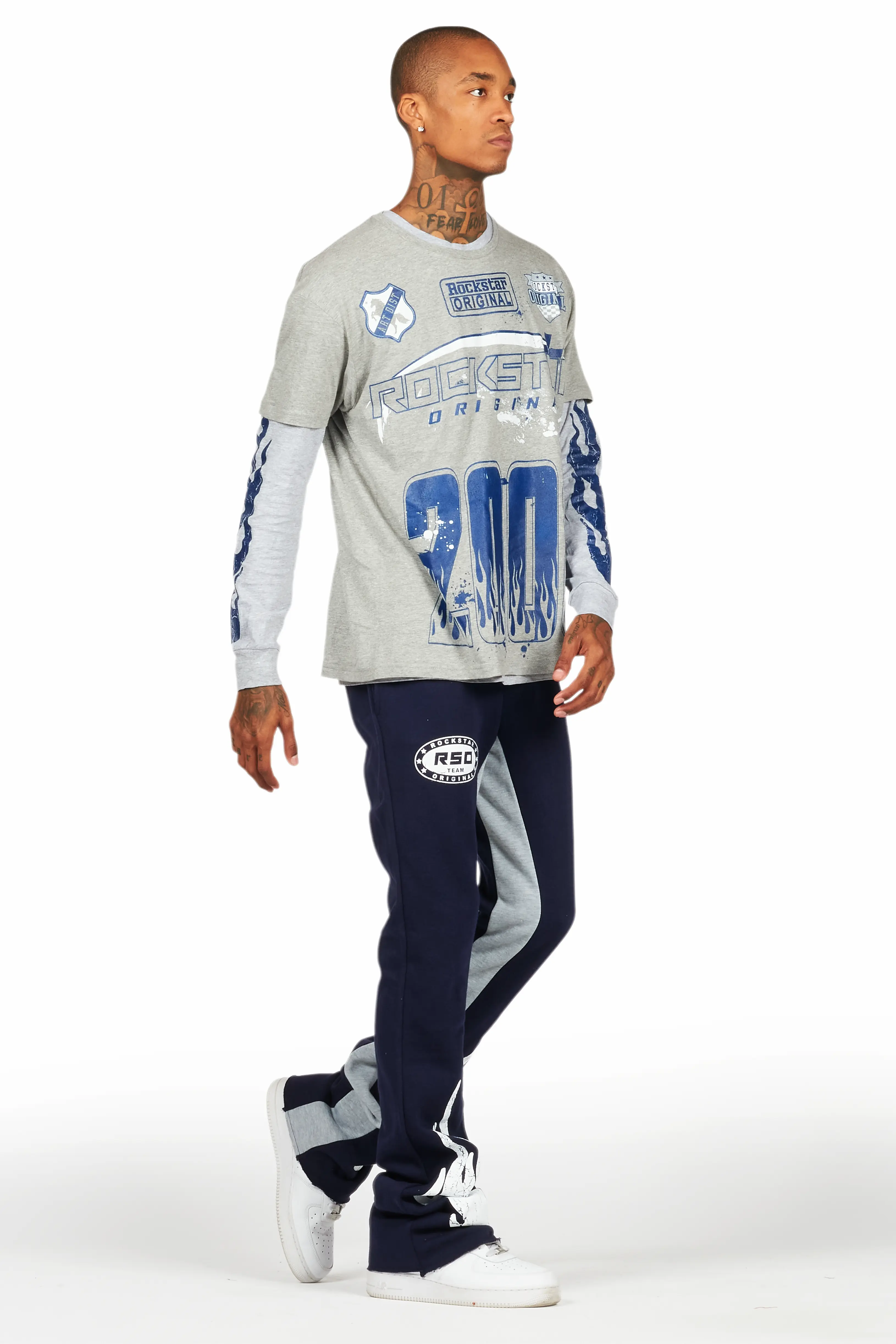 Amos Heather Grey Double Layer T-Shirt/Stacked Baggy Pant Set - Image 6