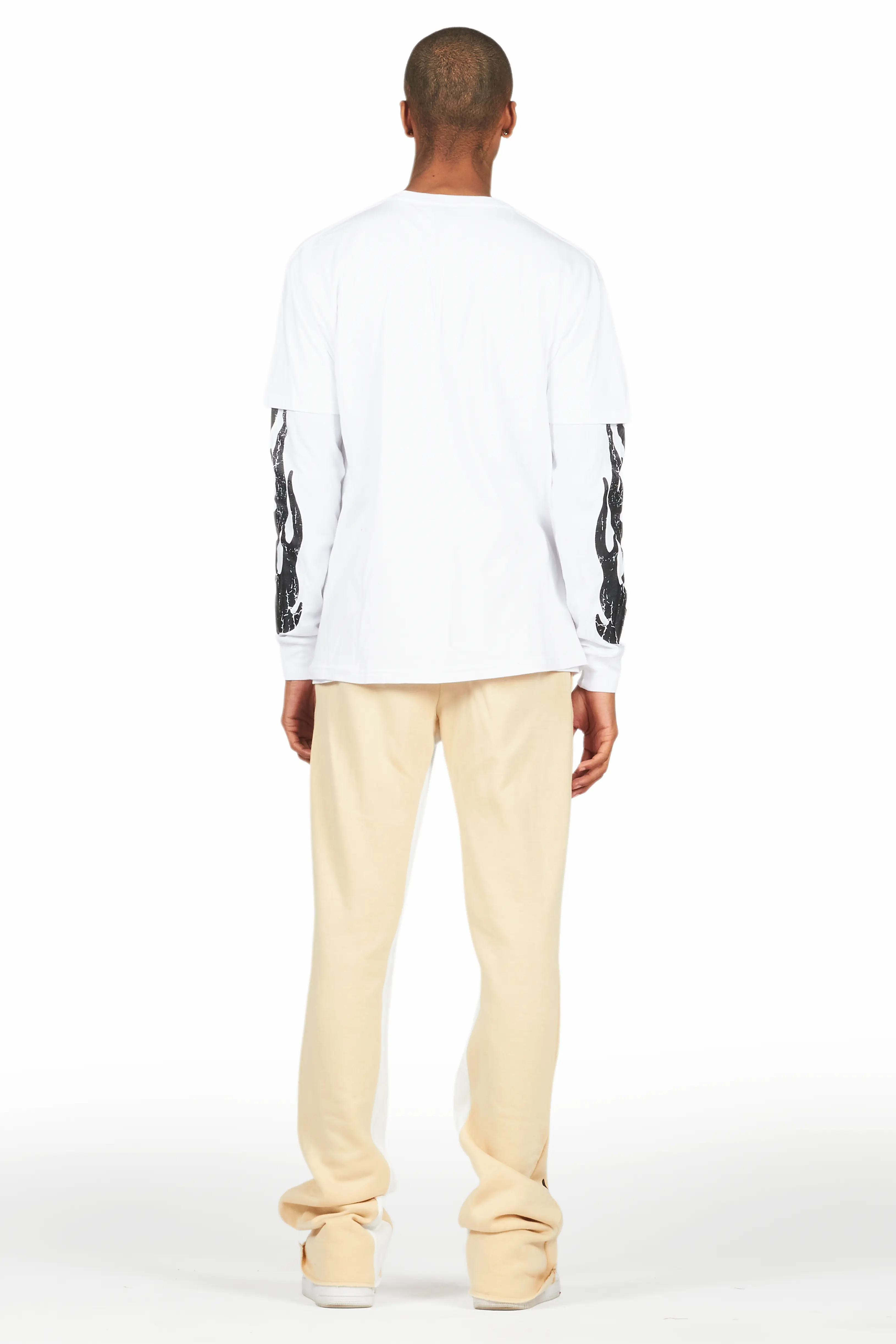 Amos White/Beige Double Layer T-Shirt/Stacked Baggy Pant Set - Image 4