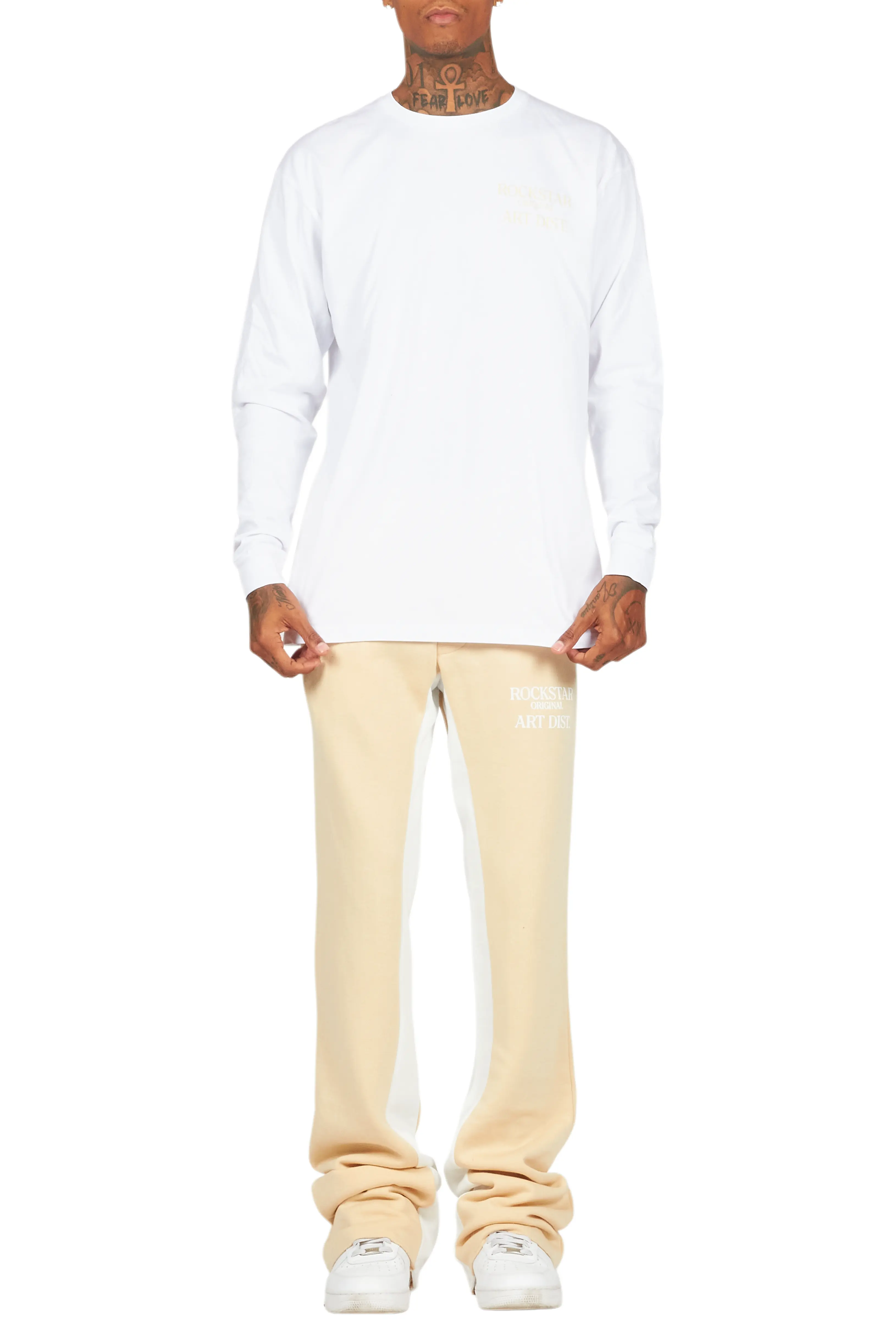 Briggs White/Beige Long Sleeve T-Shirt/Baggy Pant Set - Image 9